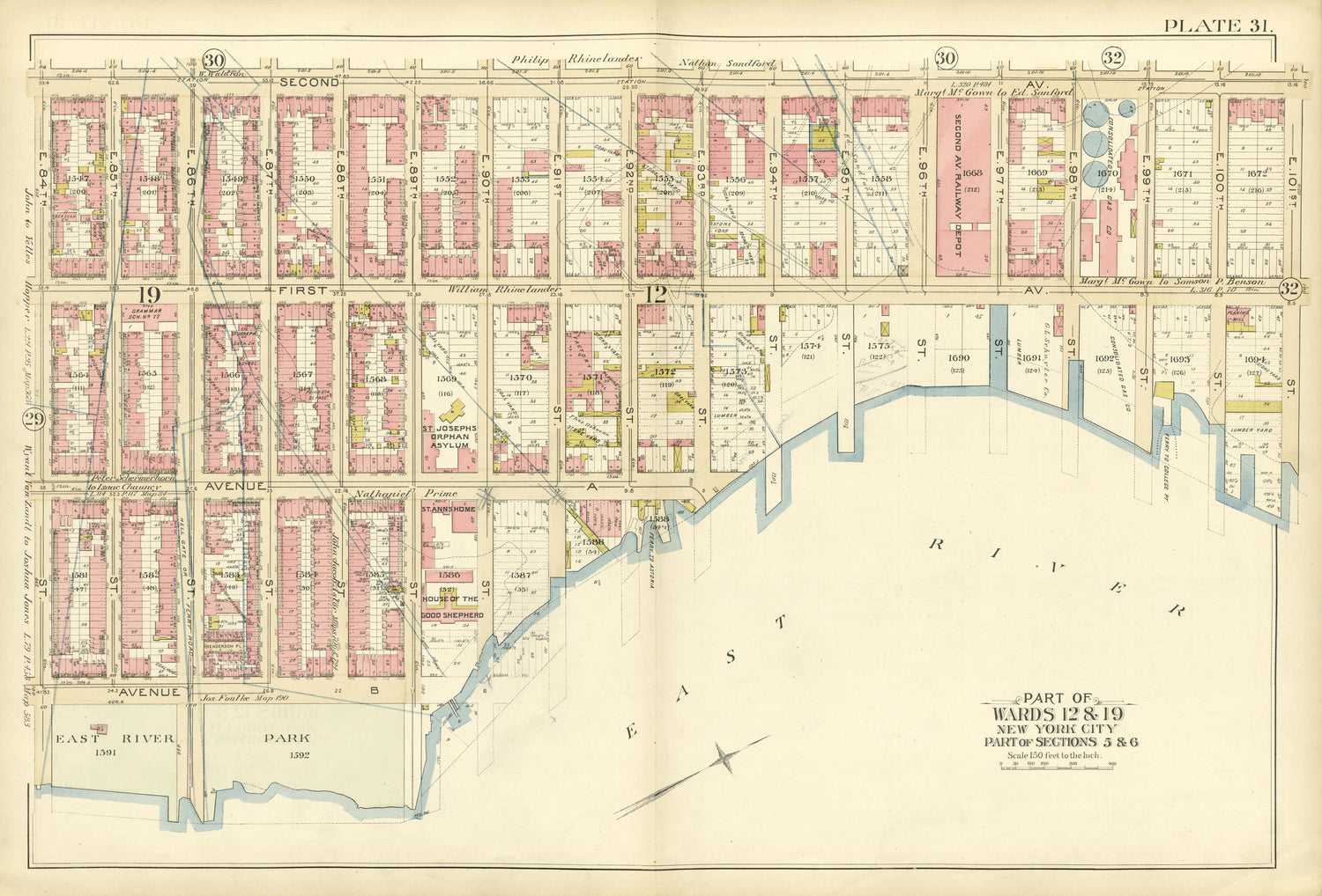 Part of Wards 12 &amp; 19 Ipart of Sections 5 &amp; 6) from Atlas of the City of New York, Manhattan Island : from Actual Surveys and Official Plans 1894 by Relic Map Company
