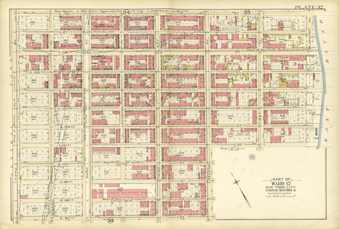 Part of Ward 12 from Atlas of the City of New York, Manhattan Island : from Actual Surveys and Official Plans 1894 by Relic Map Company