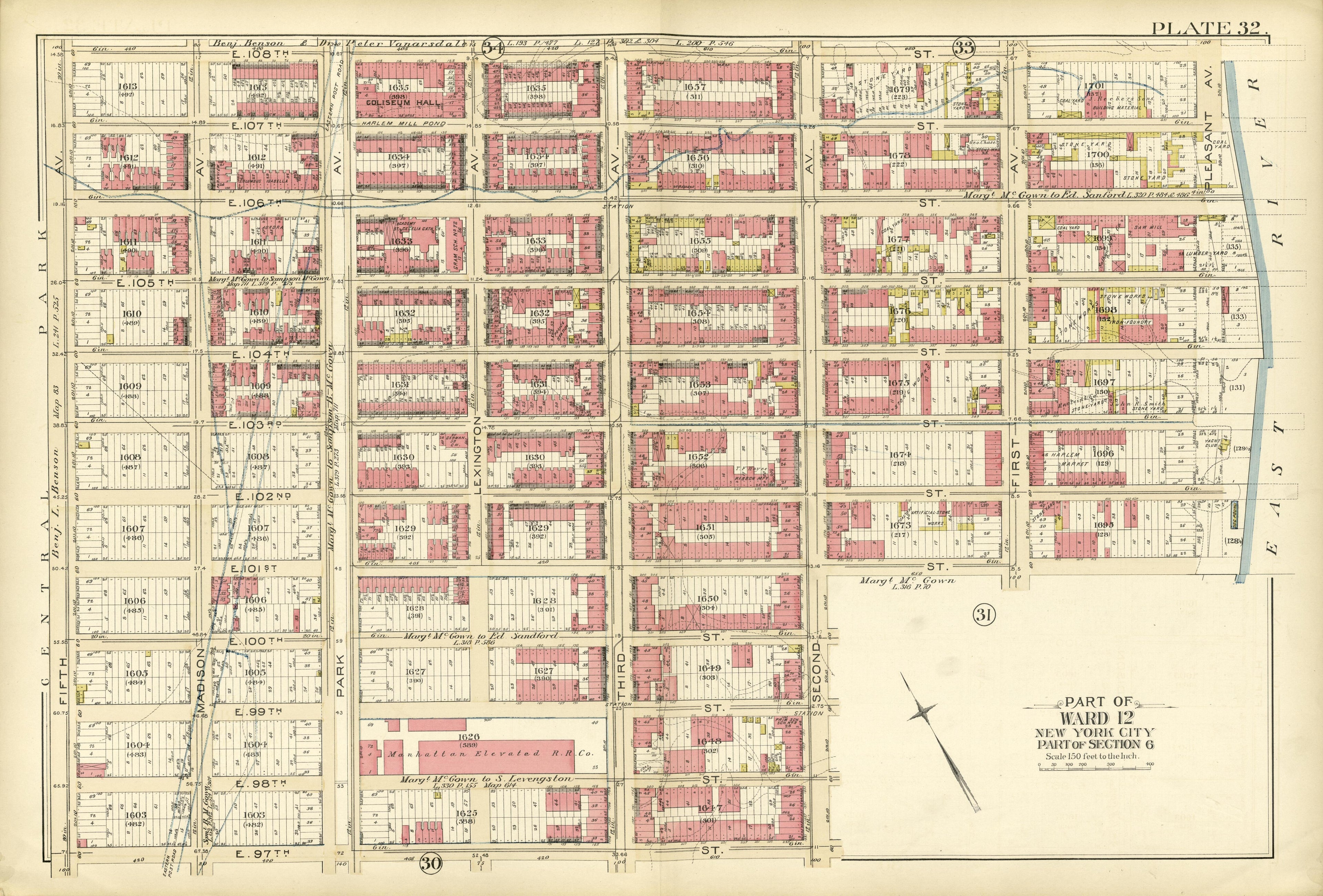 Part of Ward 12 from Atlas of the City of New York, Manhattan Island : from Actual Surveys and Official Plans 1894 by Relic Map Company