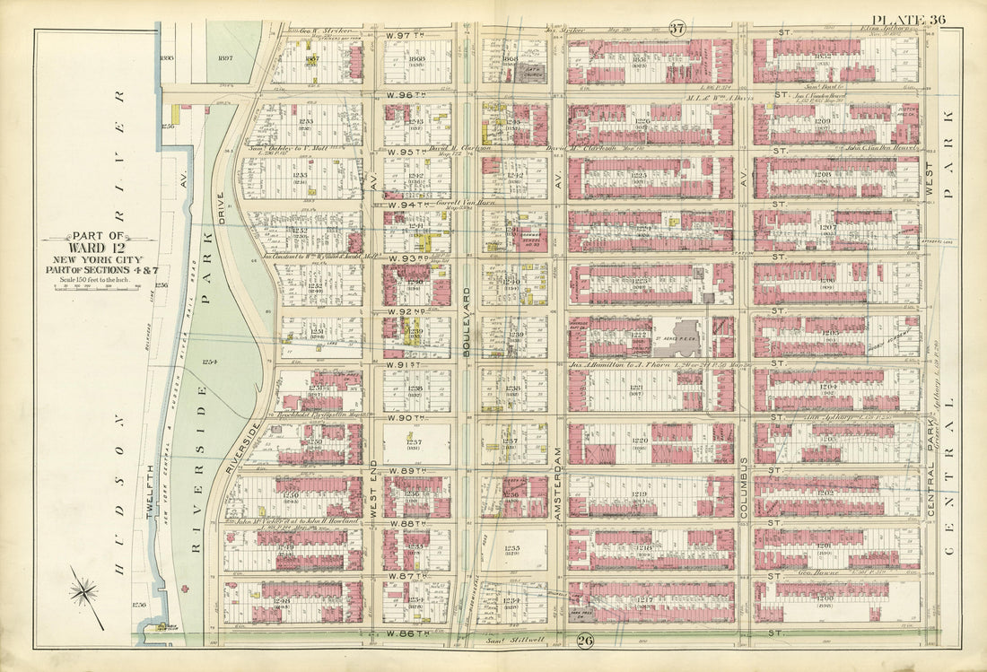 Part of Ward 12 (part of Sections 4 &amp; 7) from Atlas of the City of New York, Manhattan Island : from Actual Surveys and Official Plans 1894 by Relic Map Company