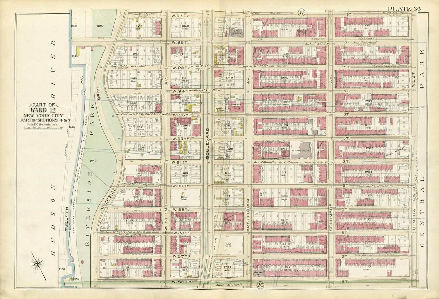 Part of Ward 12 (part of Sections 4 &amp; 7) from Atlas of the City of New York, Manhattan Island : from Actual Surveys and Official Plans 1894 by Relic Map Company