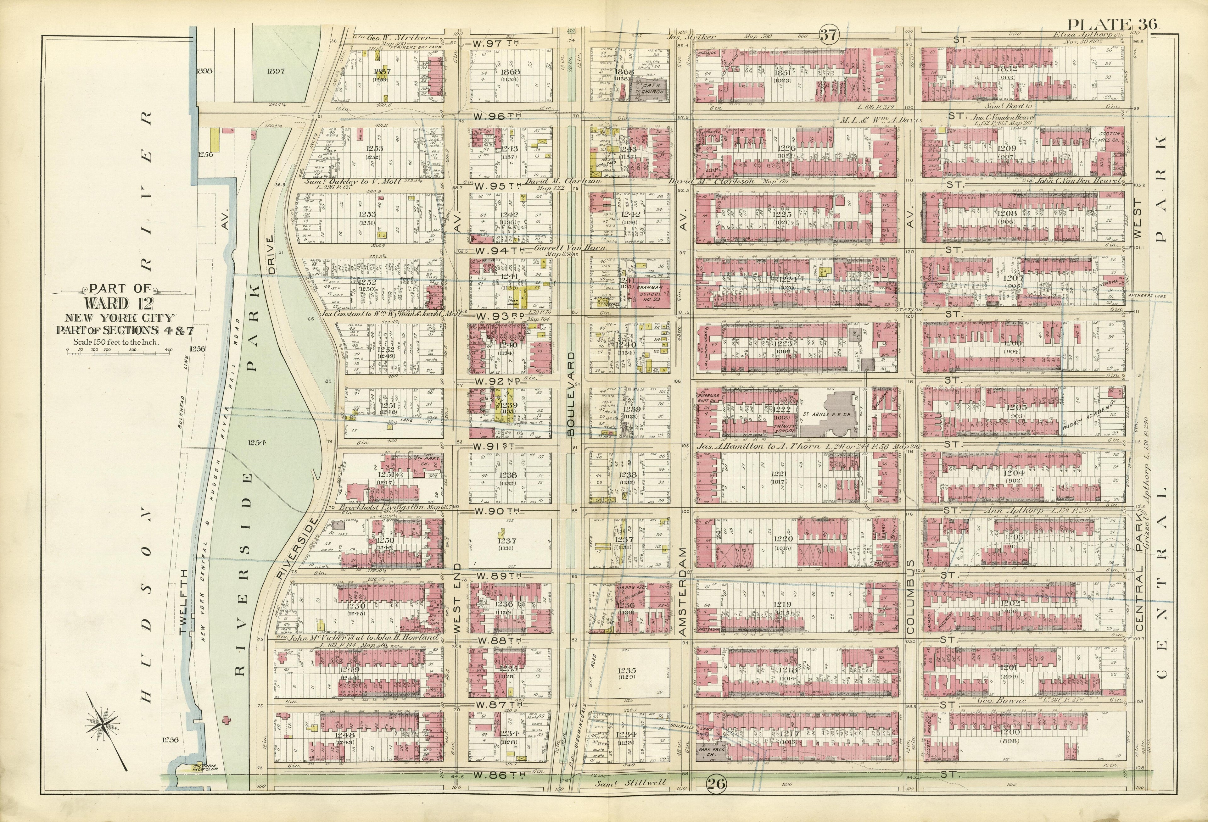 Part of Ward 12 (part of Sections 4 &amp; 7) from Atlas of the City of New York, Manhattan Island : from Actual Surveys and Official Plans 1894 by Relic Map Company
