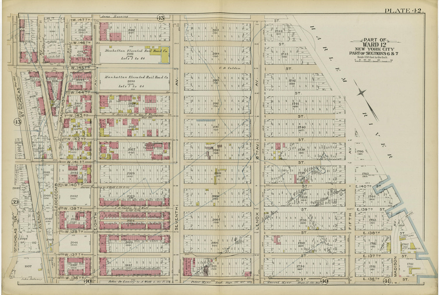 Part of Ward 12 (part of Sections 6 &amp; 7) from Atlas of the City of New York, Manhattan Island : from Actual Surveys and Official Plans 1894 by Relic Map Company