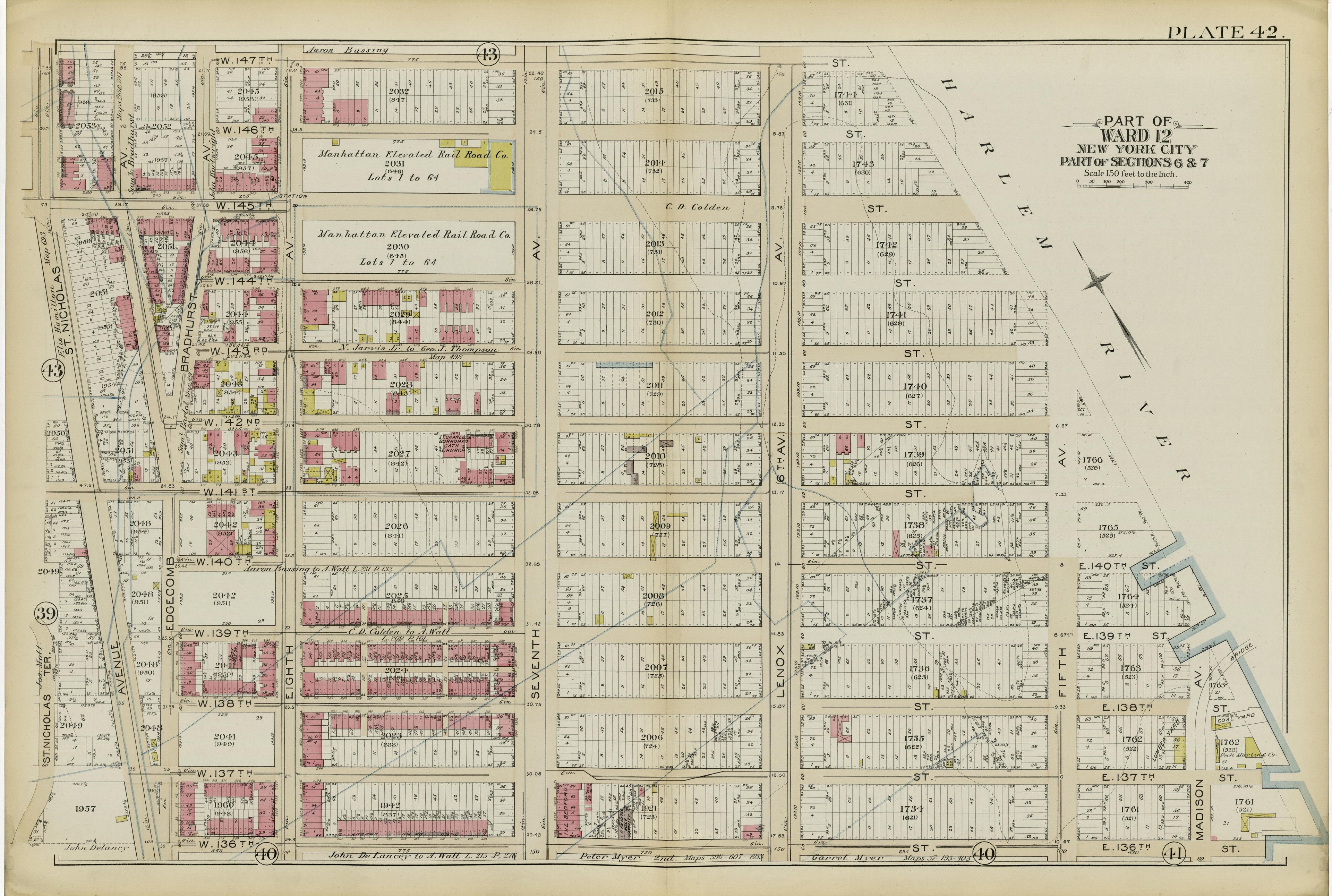 Part of Ward 12 (part of Sections 6 &amp; 7) from Atlas of the City of New York, Manhattan Island : from Actual Surveys and Official Plans 1894 by Relic Map Company