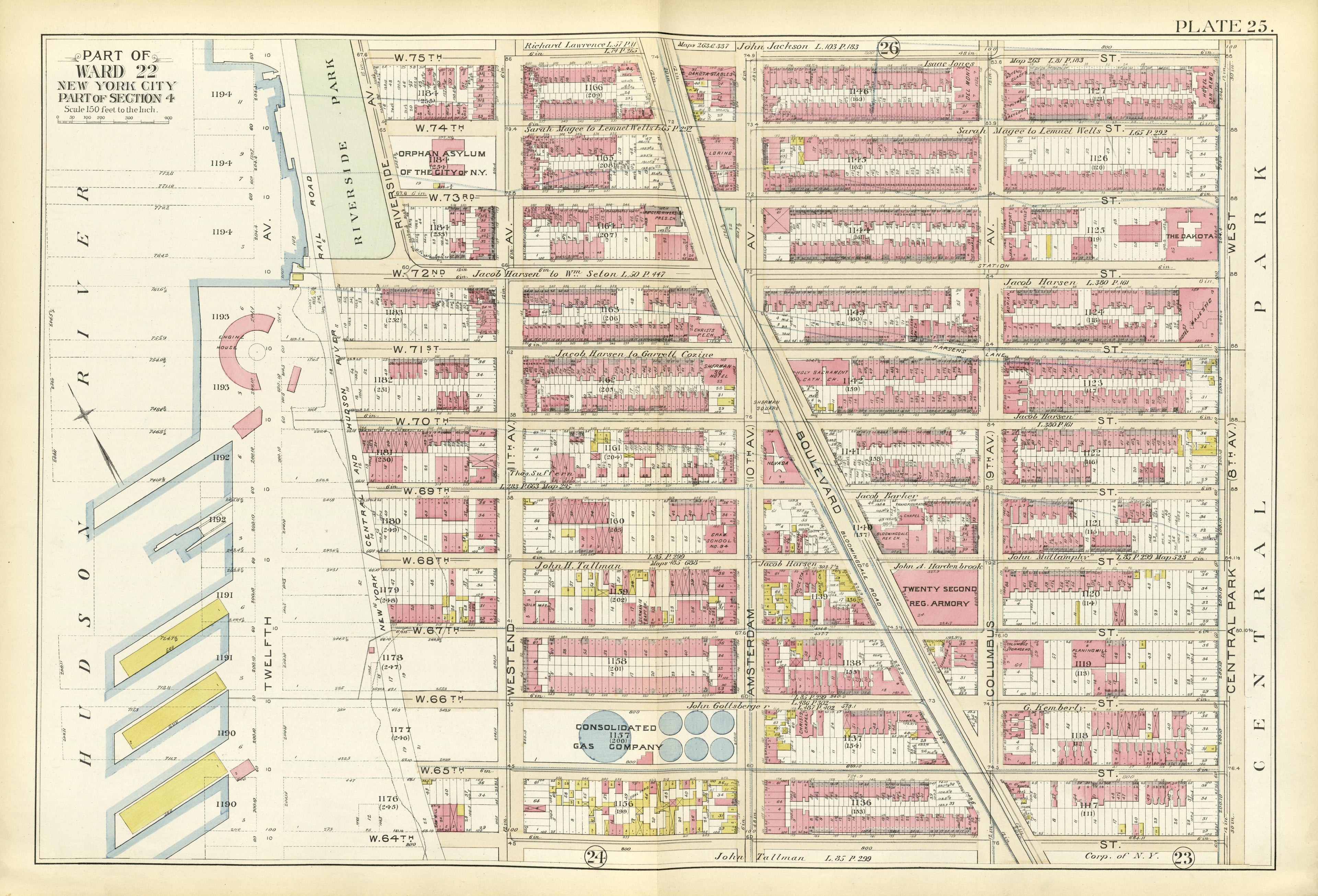 Part of Ward 22 from Atlas of the City of New York, Manhattan Island : from Actual Surveys and Official Plans 1894 by Relic Map Company