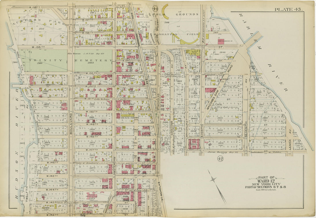 Part of Ward 12 (part of Sections 6, 7 &amp; 8) from Atlas of the City of New York, Manhattan Island : from Actual Surveys and Official Plans 1894 by Relic Map Company