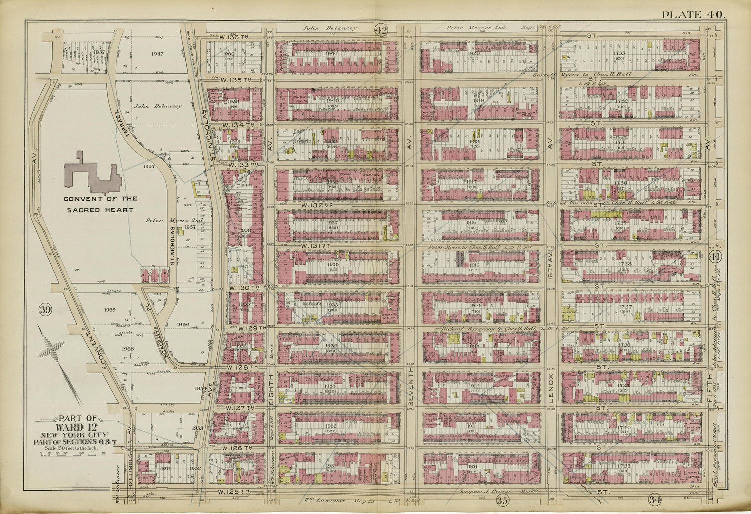 Part of Ward 12 (part of Sections 6 &amp; 7) from Atlas of the City of New York, Manhattan Island : from Actual Surveys and Official Plans 1894 by Relic Map Company