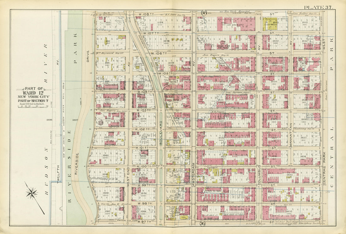 Part of Ward 12 (part of Section 7) from Atlas of the City of New York, Manhattan Island : from Actual Surveys and Official Plans 1894 by Relic Map Company