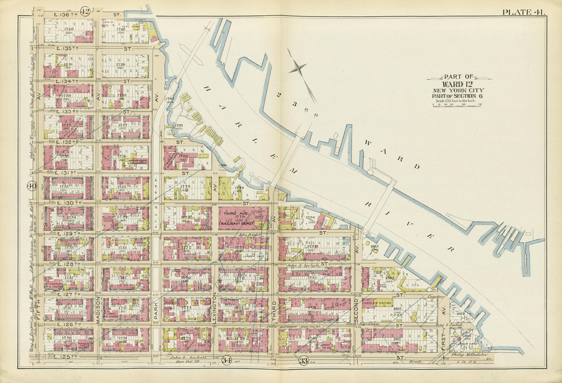 Part of Ward 12 (part of Section 6) from Atlas of the City of New York, Manhattan Island : from Actual Surveys and Official Plans 1894 by Relic Map Company