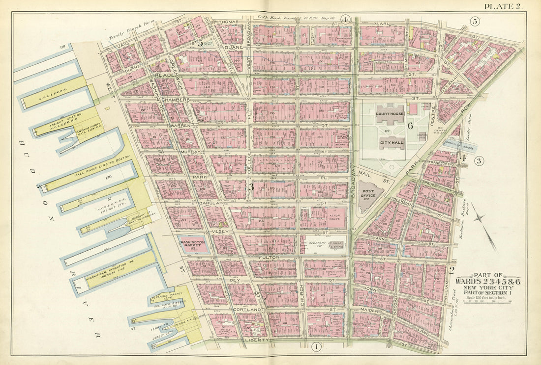 Part of Wards 2, 3, 4, 5 &amp; 6 from Atlas of the City of New York, Manhattan Island : from Actual Surveys and Official Plans 1894 by Relic Map Company