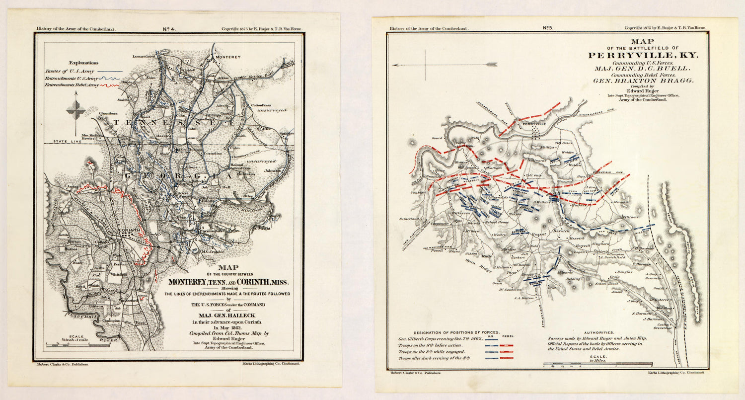 No. 4 - Monterey, TN &amp; Corinth, MS; No. 5 - Perryville, KY from History of the Army of the Cumberland : Its Organization, Campaigns, and Battles, Written at the Request of Major-General George H. Thomas Chiefly from His Private Military Journal and Of... by Relic Map Company