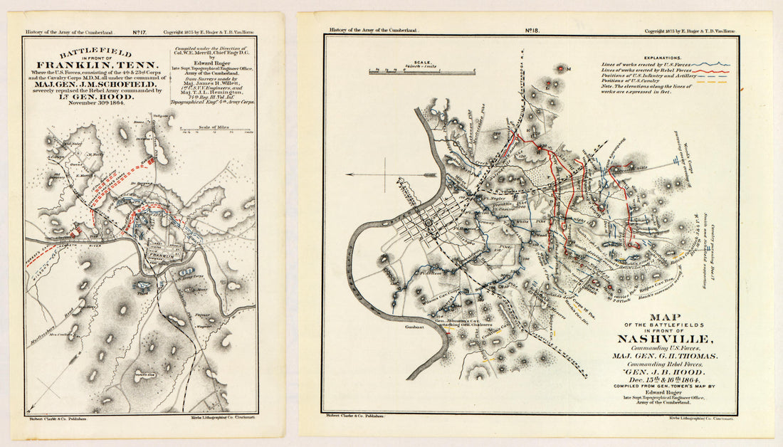 No. 17 - Franklin, TN; No. 18 - Nashville, TN from History of the Army of the Cumberland : Its Organization, Campaigns, and Battles, Written at the Request of Major-General George H. Thomas Chiefly from His Private Military Journal and Official and Ot... by Relic Map Company