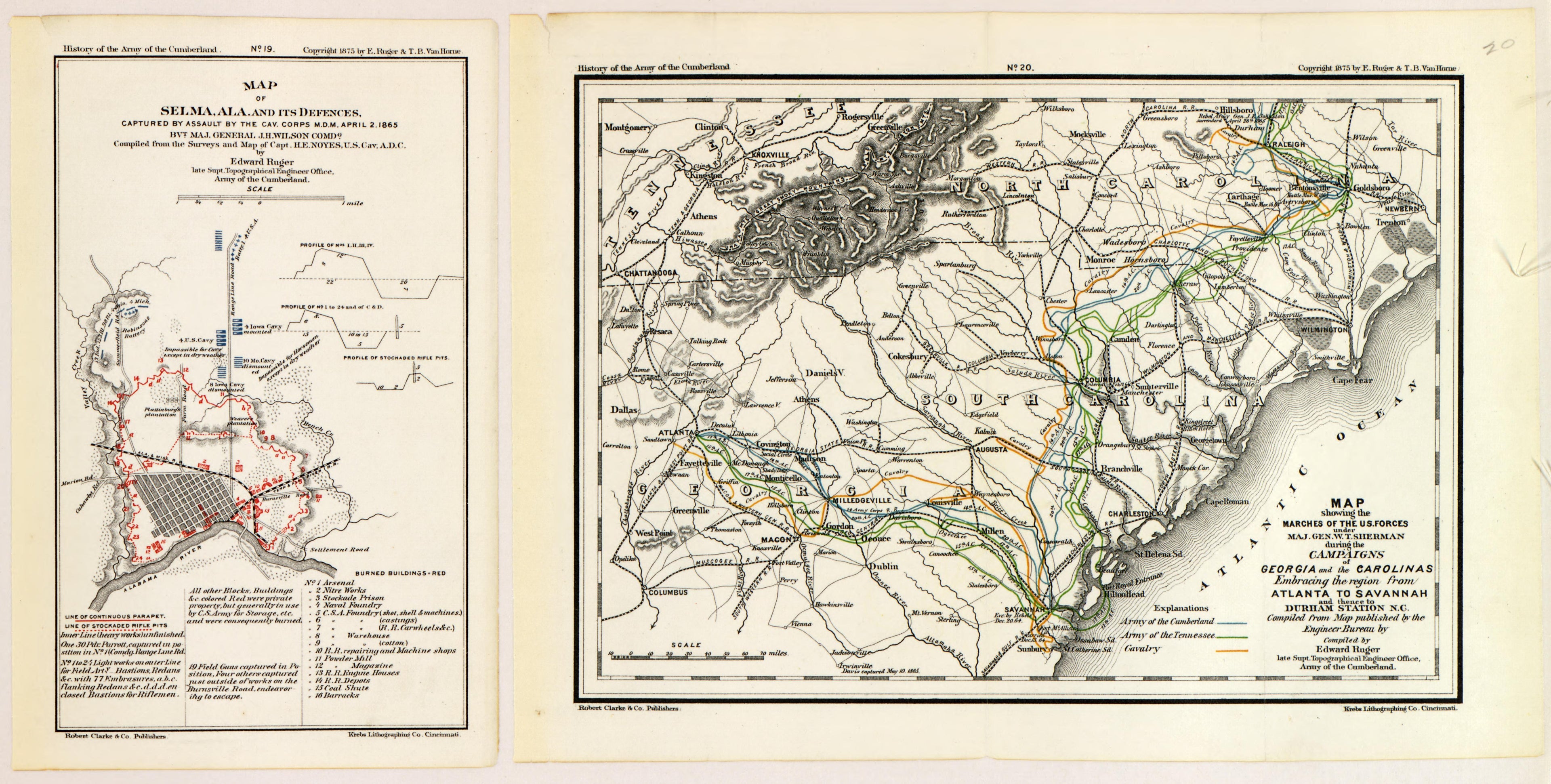No. 19 - Selma, AL &amp; Its Defences; No. 20 - Campaigns of Georgia and Carolinas from History of the Army of the Cumberland : Its Organization, Campaigns, and Battles, Written at the Request of Major-General George H. Thomas Chiefly from His Private Mil... by Relic Map Company