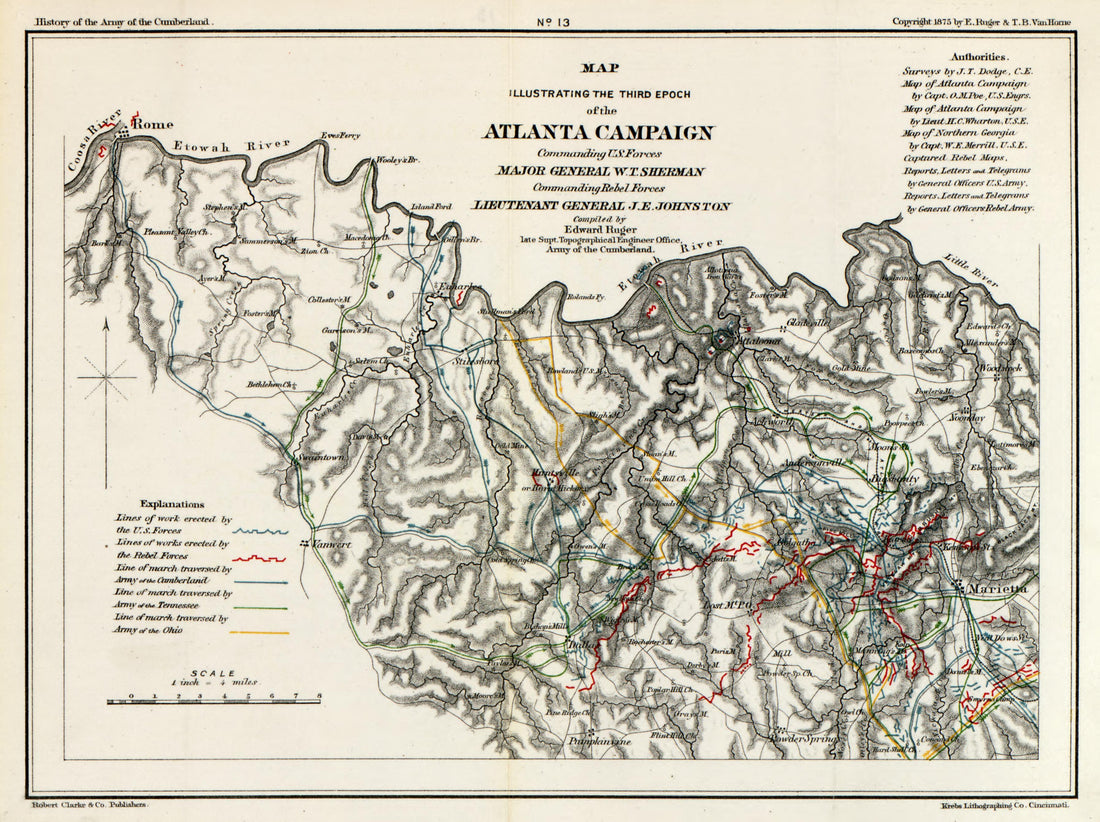No. 13 - Third Epoch of Atlanta Campaign from History of the Army of the Cumberland : Its Organization, Campaigns, and Battles, Written at the Request of Major-General George H. Thomas Chiefly from His Private Military Journal and Official and Other �... by Relic Map Company