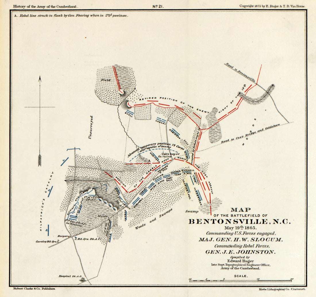 No. 21 - Bentonsville, NC from History of the Army of the Cumberland : Its Organization, Campaigns, and Battles, Written at the Request of Major-General George H. Thomas Chiefly from His Private Military Journal and Official and Other … 1875 by Relic Map Company