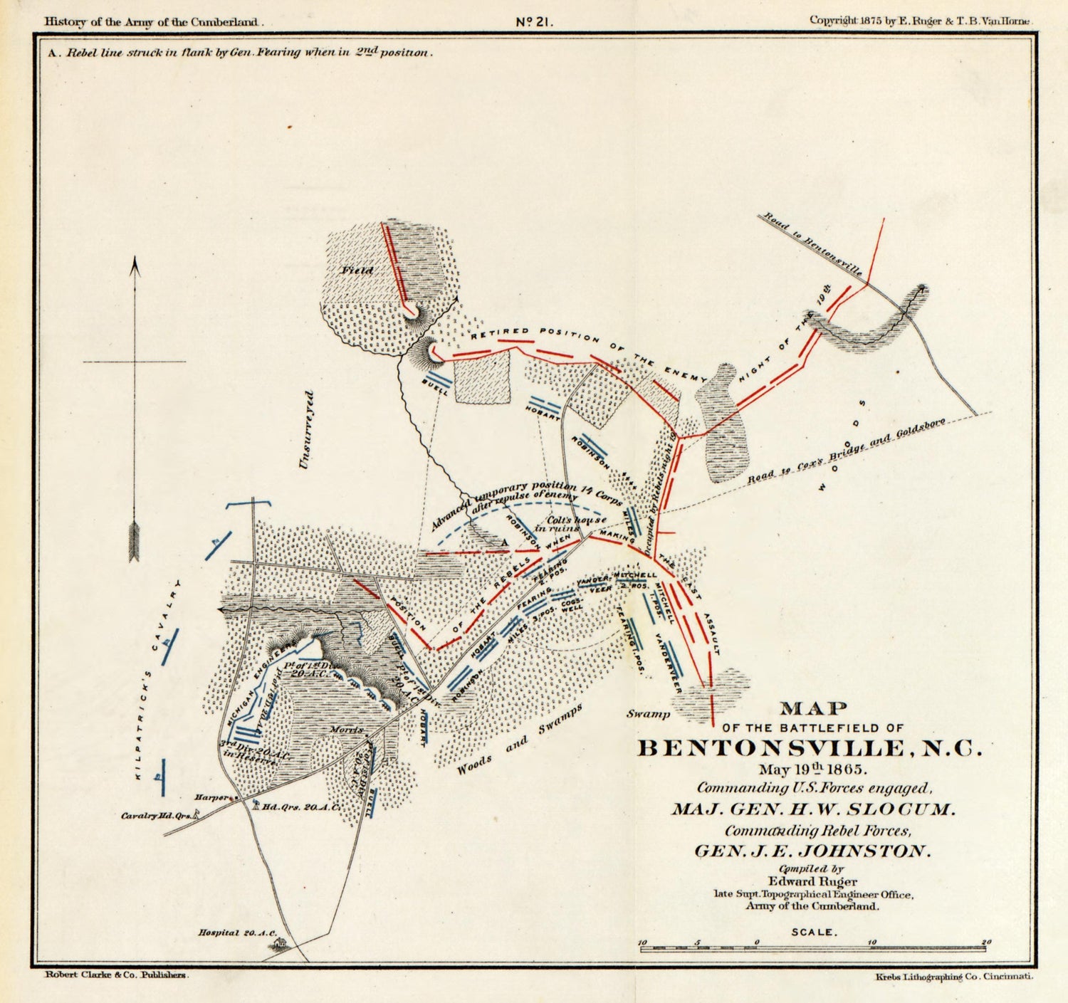 No. 21 - Bentonsville, NC from History of the Army of the Cumberland : Its Organization, Campaigns, and Battles, Written at the Request of Major-General George H. Thomas Chiefly from His Private Military Journal and Official and Other … 1875 by Relic Map Company