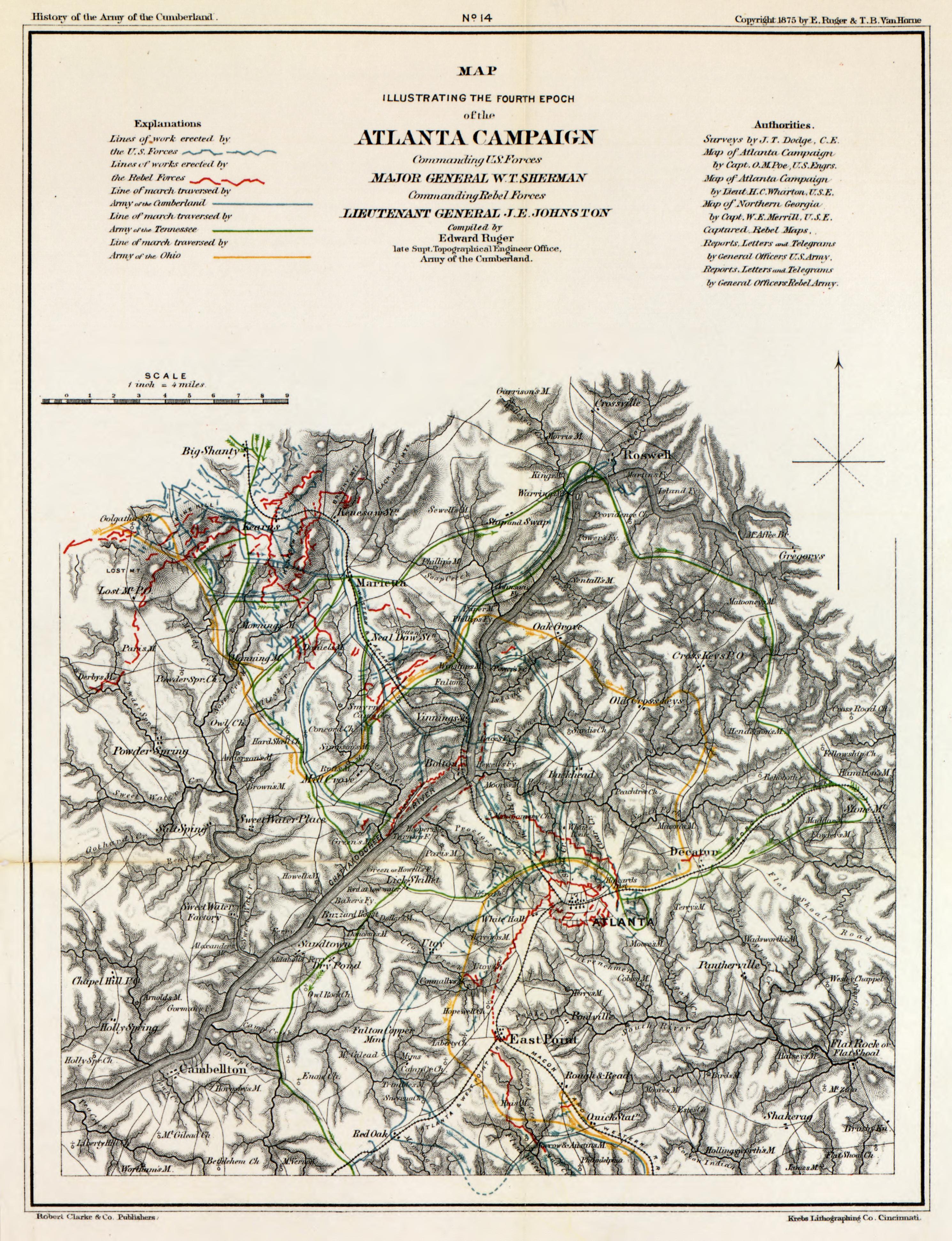 This old map of Southern States,  was created by Ruger, Edward|Thomas, George H. (George Henry)|Van Horne, Thomas B. (Thomas Budd) in 1875