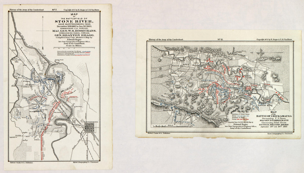No. 7 - Stone River; No. 8 - Battle of Chickamauga from History of the Army of the Cumberland : Its Organization, Campaigns, and Battles, Written at the Request of Major-General George H. Thomas Chiefly from His Private Military Journal and Official a... by Relic Map Company