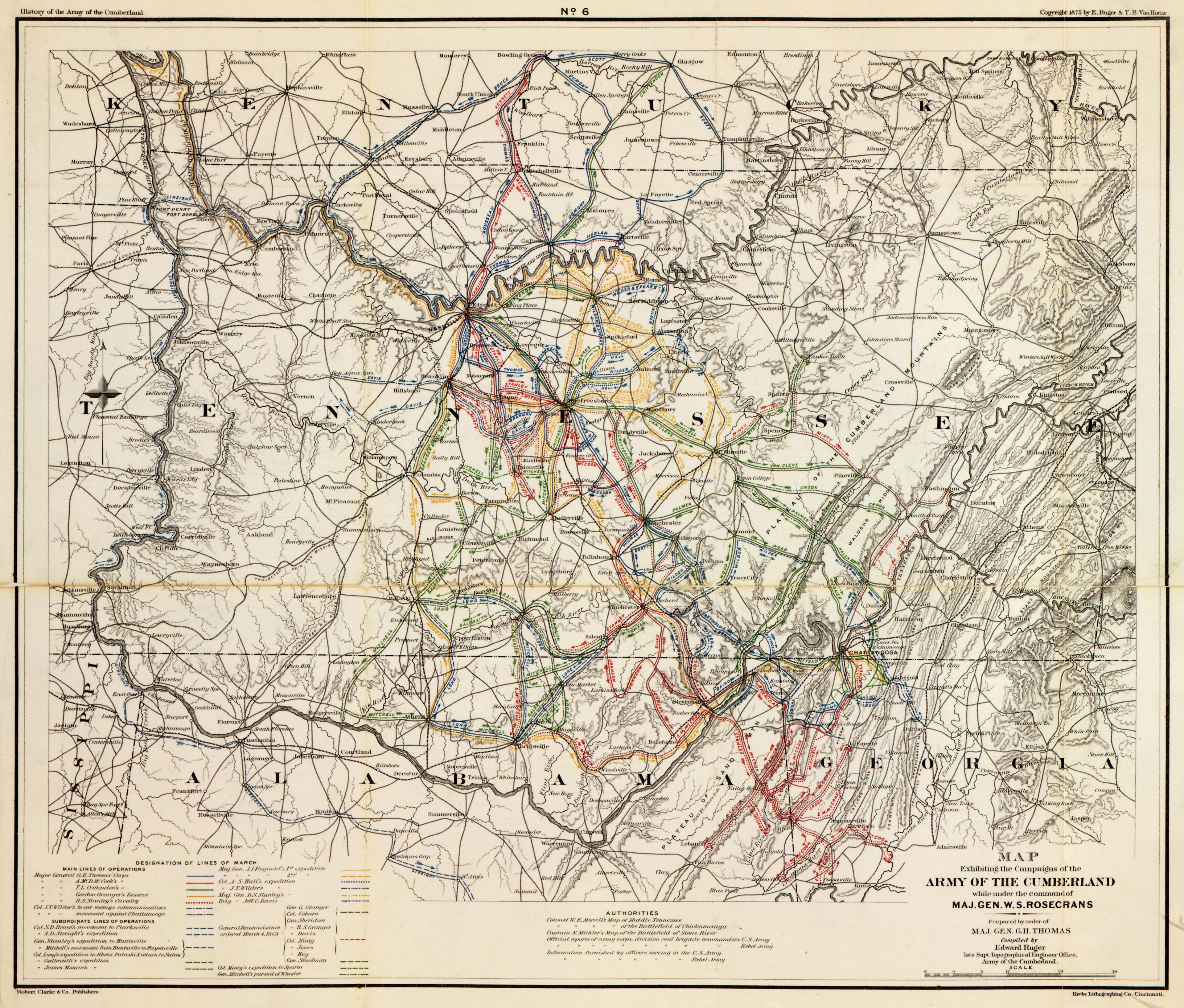 This old map of Southern States,  was created by Ruger, Edward|Thomas, George H. (George Henry)|Van Horne, Thomas B. (Thomas Budd) in 1875