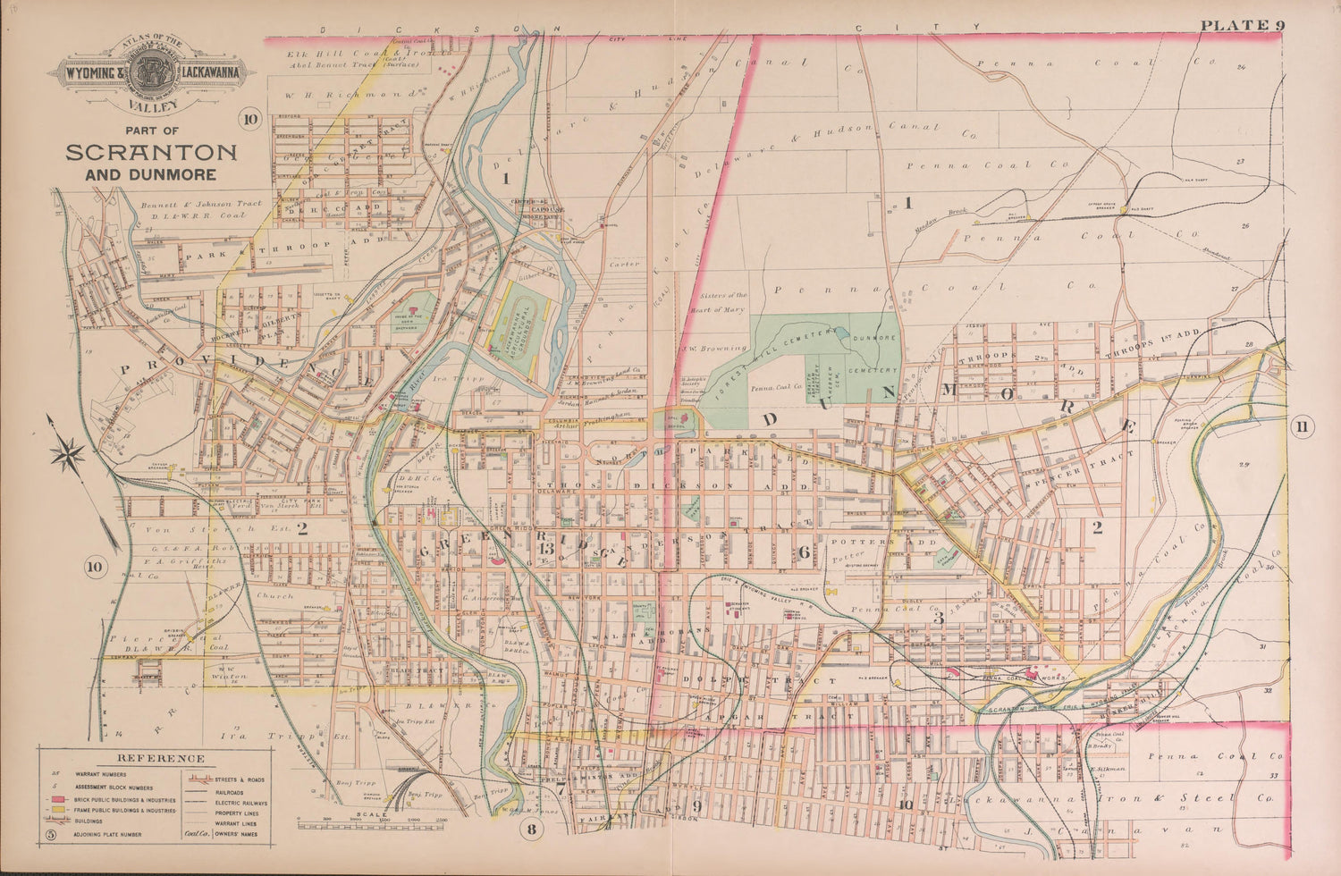Part of Scranton and Dunmore, Plate 9 from Atlas of the Wyoming and Lackawanna Valleys and Map of Luzerne and Lackawanna Counties, Pennsylvania. : from Actual Surveys, Official Records &amp; Private Plans 1894 by Relic Map Company