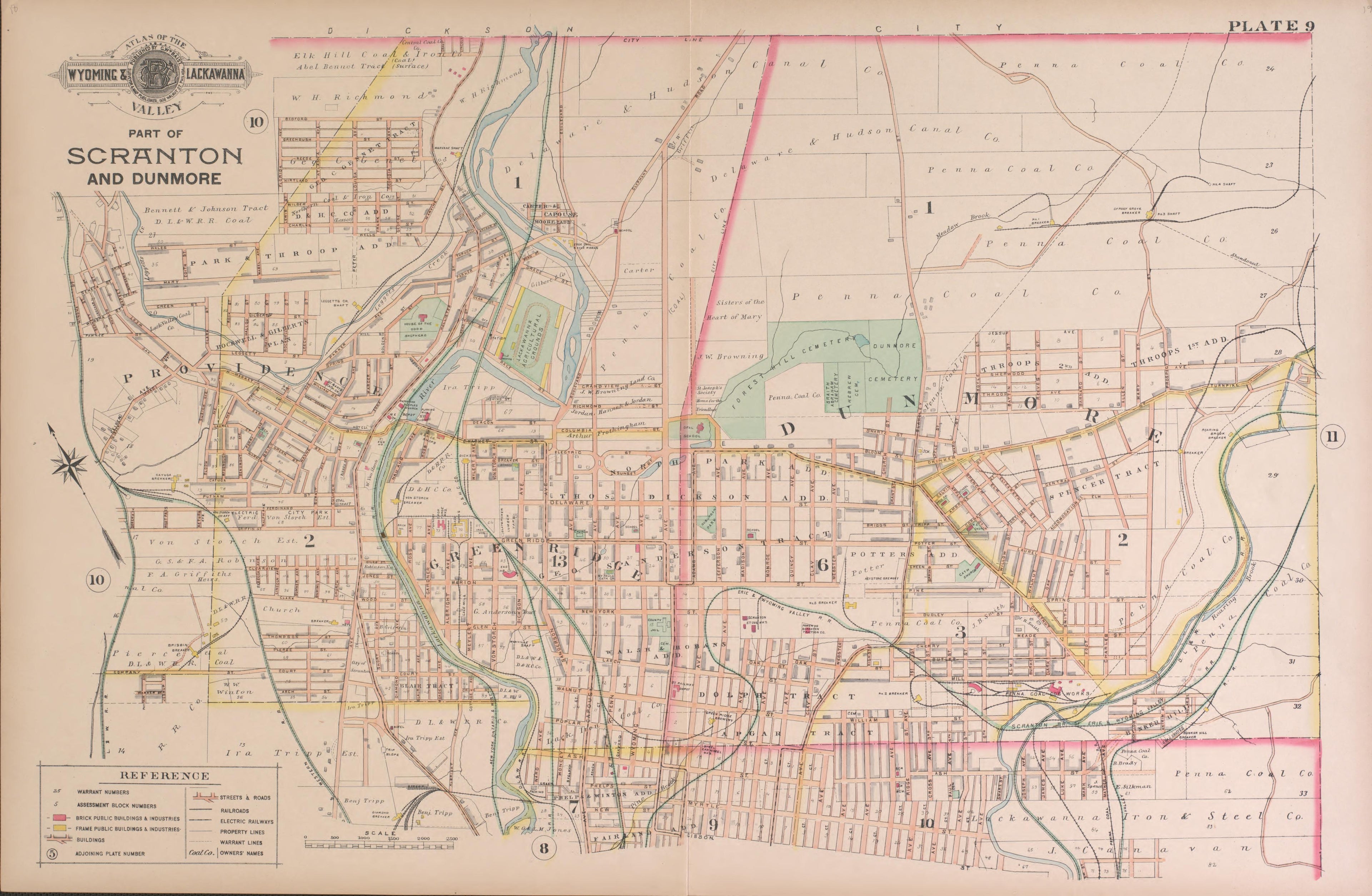 Part of Scranton and Dunmore, Plate 9 from Atlas of the Wyoming and Lackawanna Valleys and Map of Luzerne and Lackawanna Counties, Pennsylvania. : from Actual Surveys, Official Records &amp; Private Plans 1894 by Relic Map Company