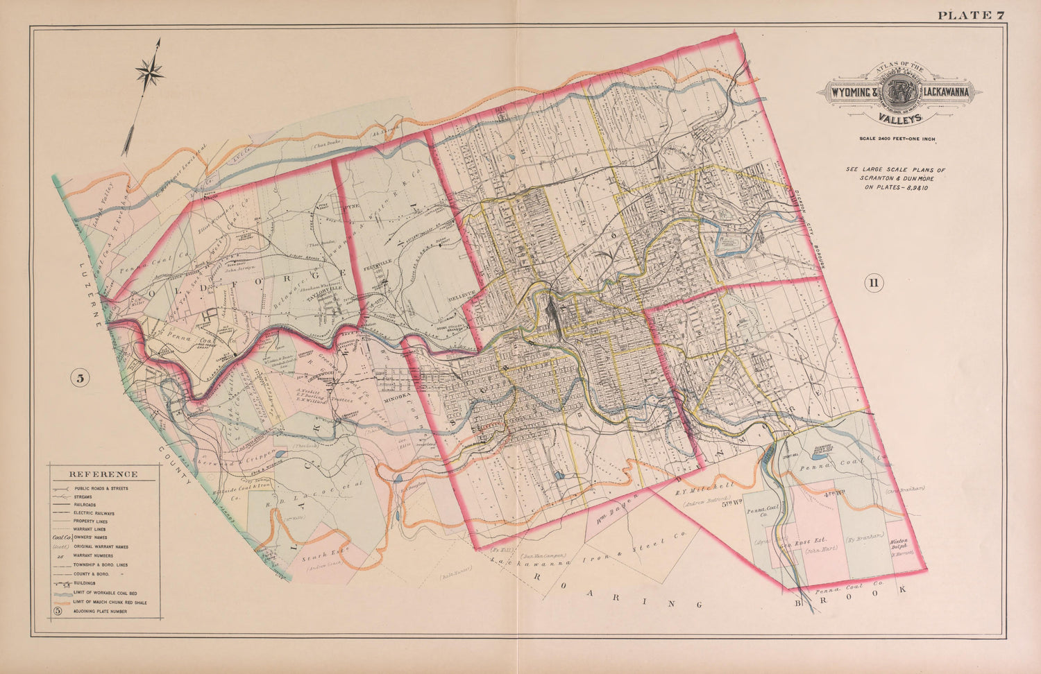 Wyoming and Lackawanna Valleys, Plate 7 from Atlas of the Wyoming and Lackawanna Valleys and Map of Luzerne and Lackawanna Counties, Pennsylvania. : from Actual Surveys, Official Records &amp; Private Plans 1894 by Relic Map Company