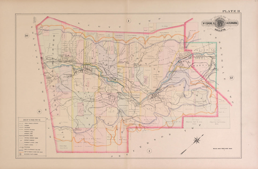 Wyoming and Lackawanna Valleys, Plate 11 from Atlas of the Wyoming and Lackawanna Valleys and Map of Luzerne and Lackawanna Counties, Pennsylvania. : from Actual Surveys, Official Records &amp; Private Plans 1894 by Relic Map Company
