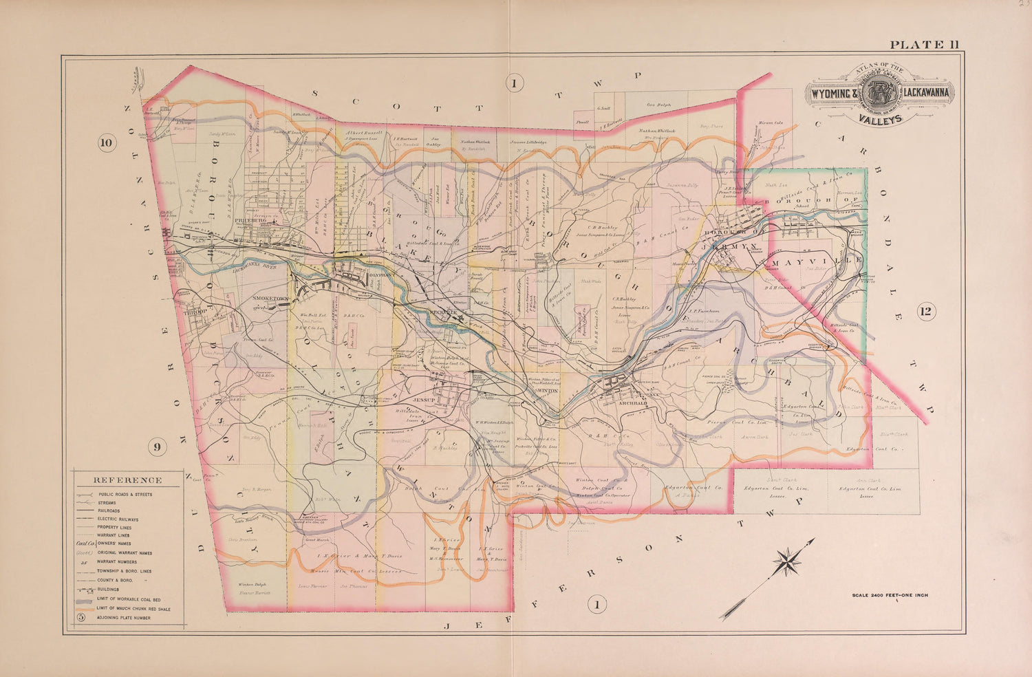Wyoming and Lackawanna Valleys, Plate 11 from Atlas of the Wyoming and Lackawanna Valleys and Map of Luzerne and Lackawanna Counties, Pennsylvania. : from Actual Surveys, Official Records &amp; Private Plans 1894 by Relic Map Company