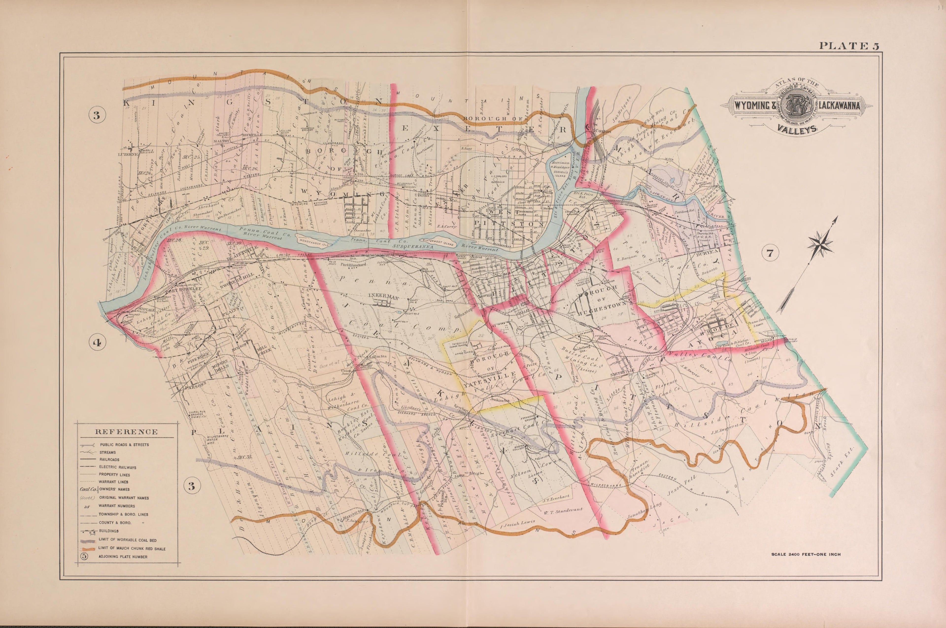 Wyoming and Lackawanna Valleys, Plate 5 from Atlas of the Wyoming and Lackawanna Valleys and Map of Luzerne and Lackawanna Counties, Pennsylvania. : from Actual Surveys, Official Records &amp; Private Plans 1894 by Relic Map Company
