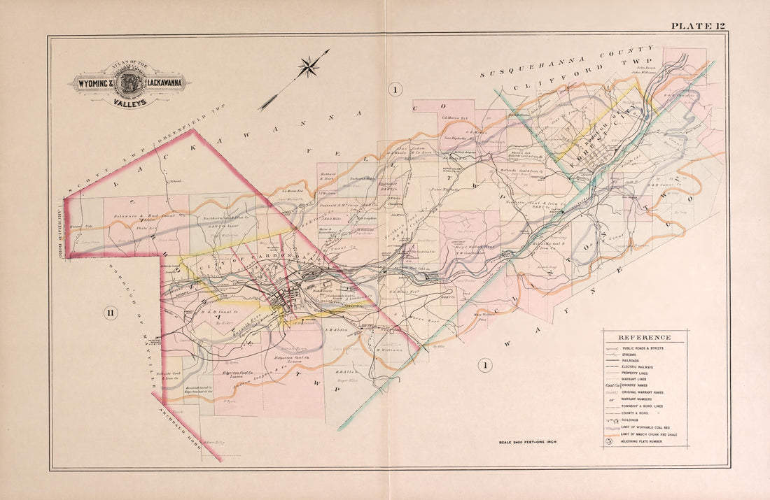 Wyoming and Lackawanna Valleys, Plate 12 from Atlas of the Wyoming and Lackawanna Valleys and Map of Luzerne and Lackawanna Counties, Pennsylvania. : from Actual Surveys, Official Records &amp; Private Plans 1894 by Relic Map Company