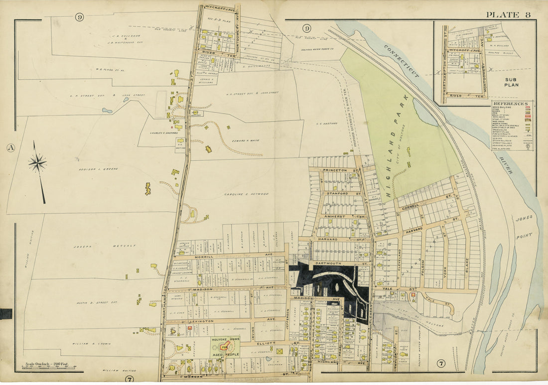 Plate 8 from Richards Standard Atlas of the City of Holyoke, Massachusetts : Containing Ten Double Page Maps In Colors, Covering the Entire City, Showing Every Lot Line, Building, Owners&