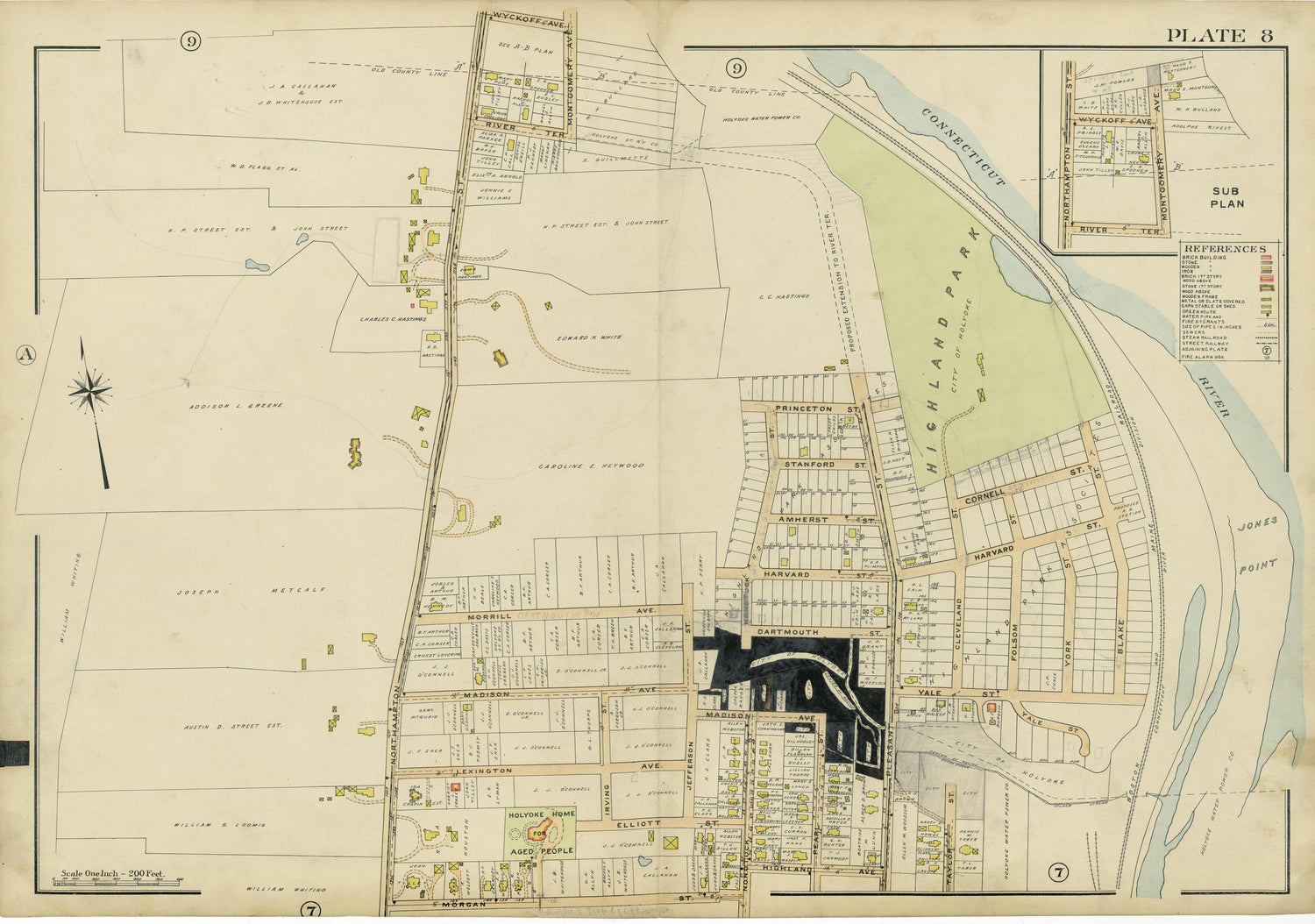 Plate 8 from Richards Standard Atlas of the City of Holyoke, Massachusetts : Containing Ten Double Page Maps In Colors, Covering the Entire City, Showing Every Lot Line, Building, Owners&