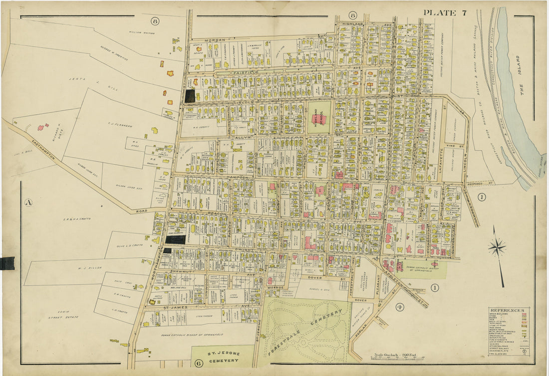 Plate 7 from Richards Standard Atlas of the City of Holyoke, Massachusetts : Containing Ten Double Page Maps In Colors, Covering the Entire City, Showing Every Lot Line, Building, Owners&