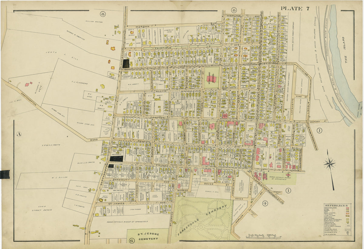 Plate 7 from Richards Standard Atlas of the City of Holyoke, Massachusetts : Containing Ten Double Page Maps In Colors, Covering the Entire City, Showing Every Lot Line, Building, Owners&
