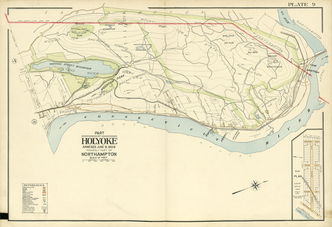 Part of Holyoke from Richards Standard Atlas of the City of Holyoke, Massachusetts : Containing Ten Double Page Maps In Colors, Covering the Entire City, Showing Every Lot Line, Building, Owners&