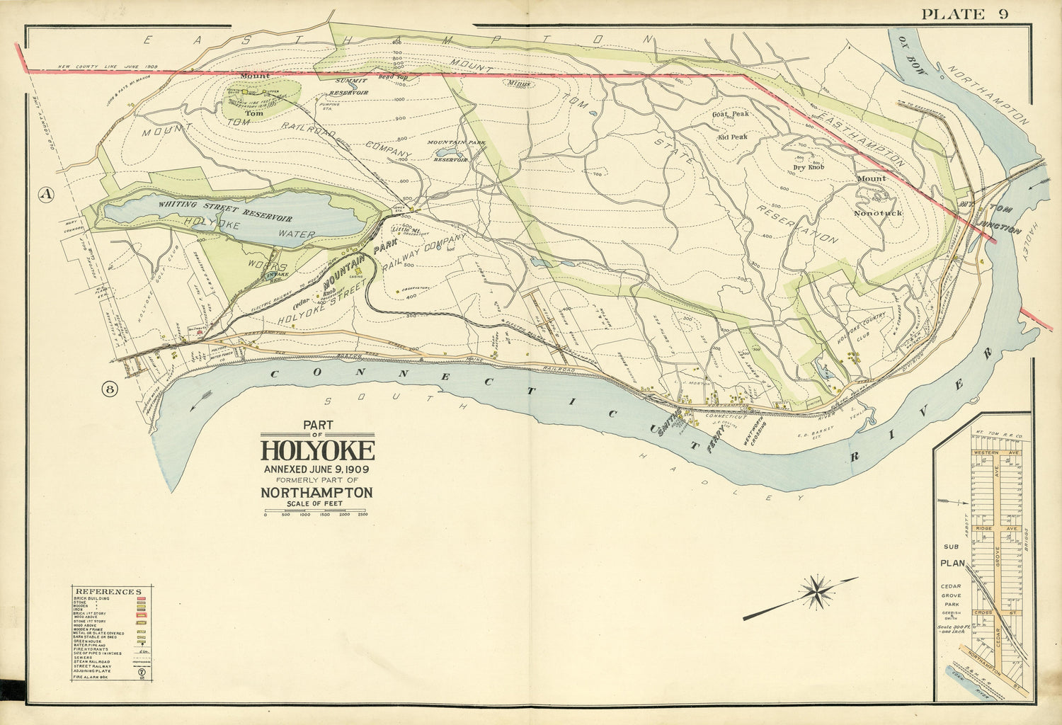 Part of Holyoke from Richards Standard Atlas of the City of Holyoke, Massachusetts : Containing Ten Double Page Maps In Colors, Covering the Entire City, Showing Every Lot Line, Building, Owners&
