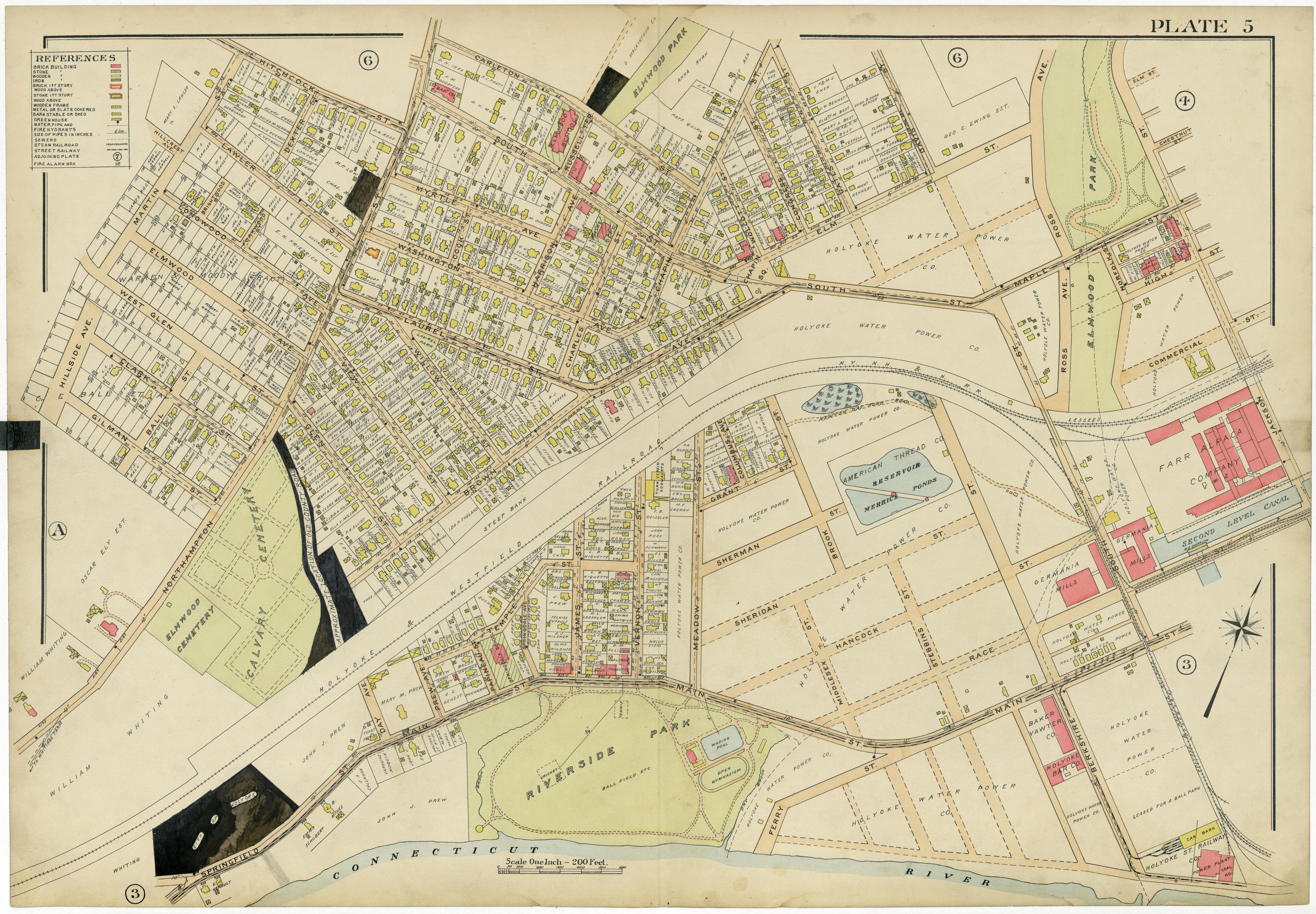 Plate 5 from Richards Standard Atlas of the City of Holyoke, Massachusetts : Containing Ten Double Page Maps In Colors, Covering the Entire City, Showing Every Lot Line, Building, Owners&