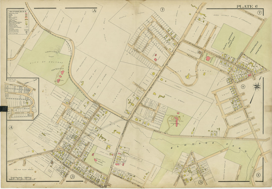 Plate 6 from Richards Standard Atlas of the City of Holyoke, Massachusetts : Containing Ten Double Page Maps In Colors, Covering the Entire City, Showing Every Lot Line, Building, Owners&