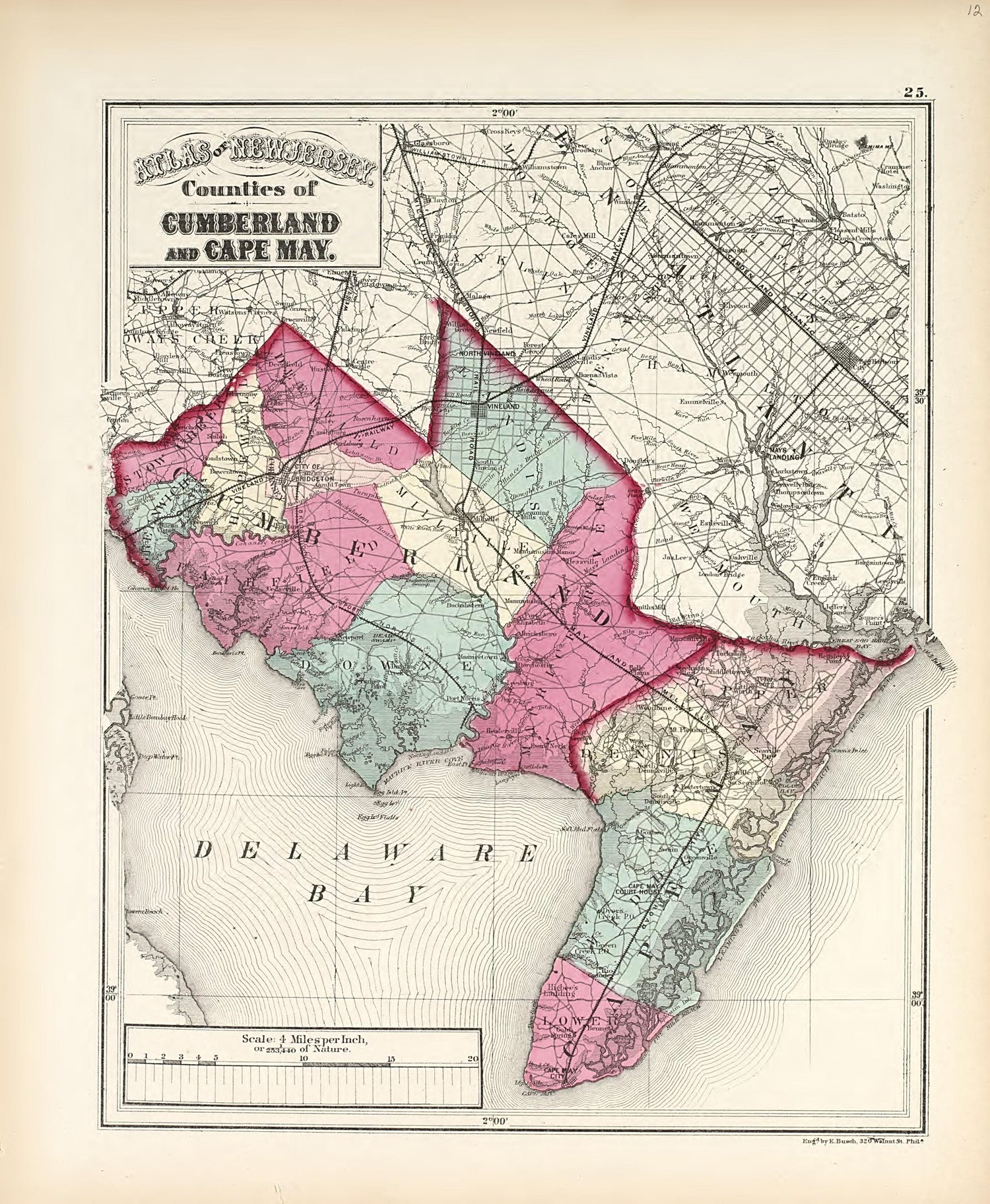 Counties of Cumberland and Cape May from Combined Atlas of the State of New Jersey and the Late Township of Greenville, Now Part of Jersey City, from Actual Survey Official Records &amp; Private Plans 1873 by Relic Map Company