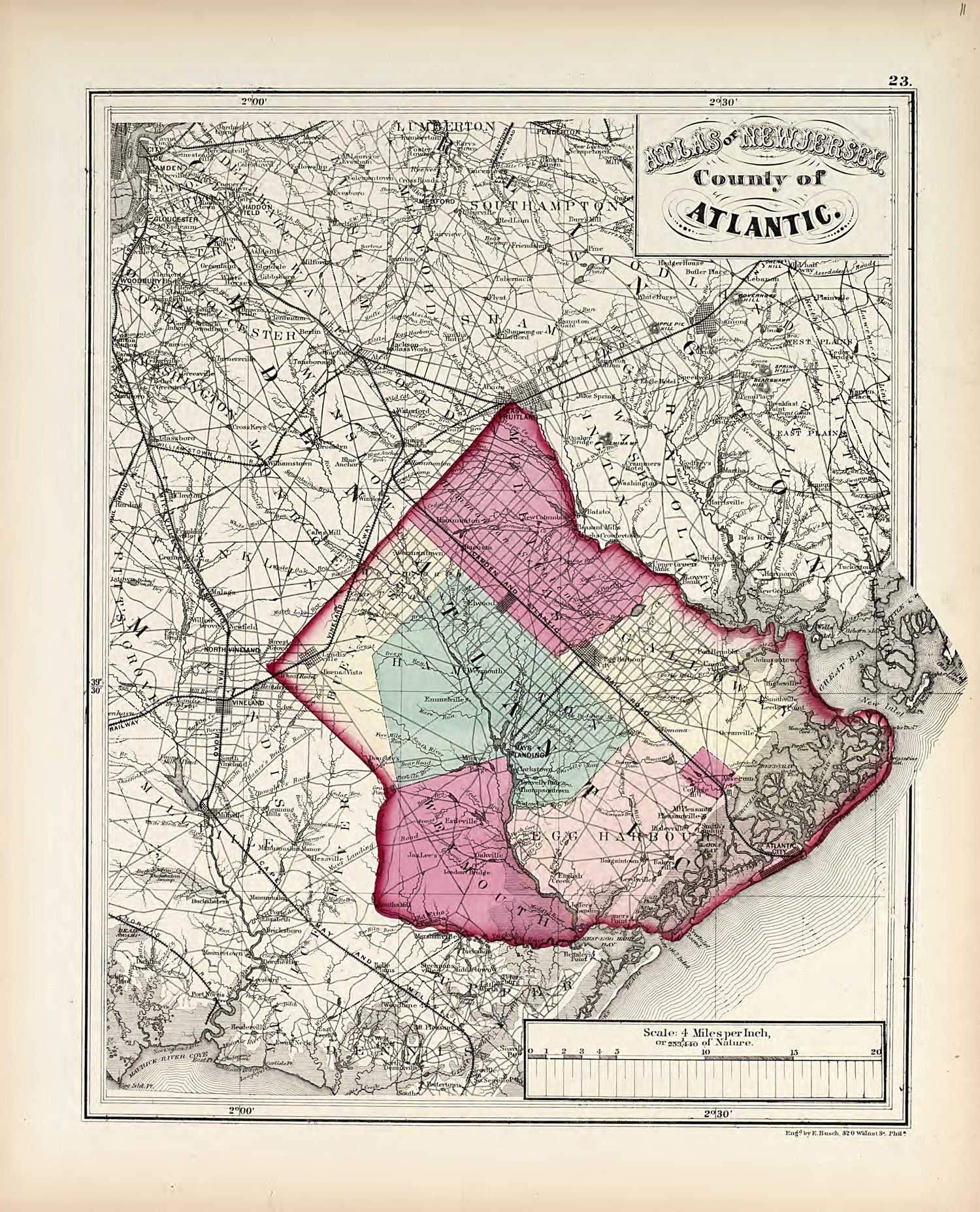 County of Atlantic from Combined Atlas of the State of New Jersey and the Late Township of Greenville, Now Part of Jersey City, from Actual Survey Official Records &amp; Private Plans 1873 by Relic Map Company