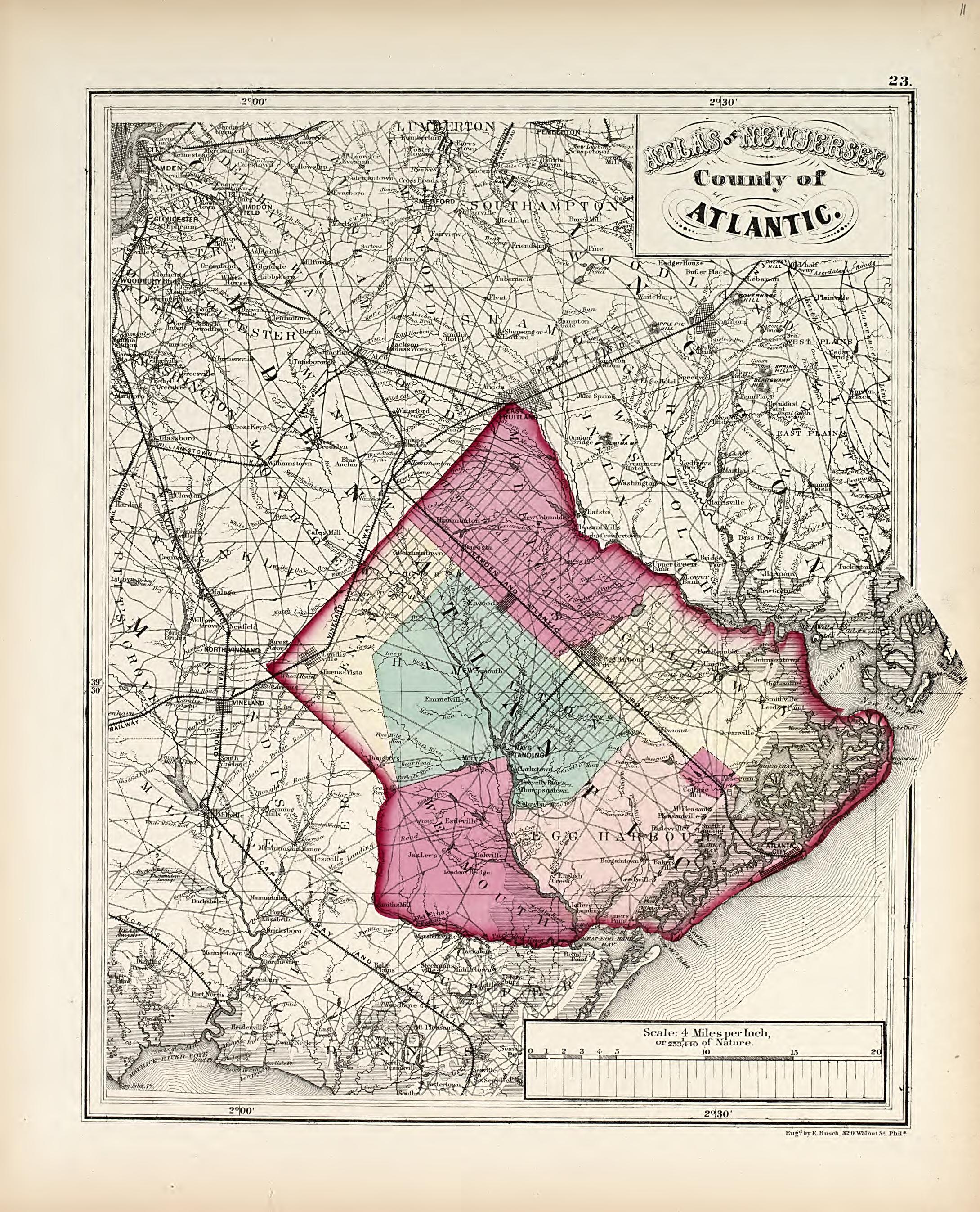 County of Atlantic from Combined Atlas of the State of New Jersey and the Late Township of Greenville, Now Part of Jersey City, from Actual Survey Official Records &amp; Private Plans 1873 by Relic Map Company