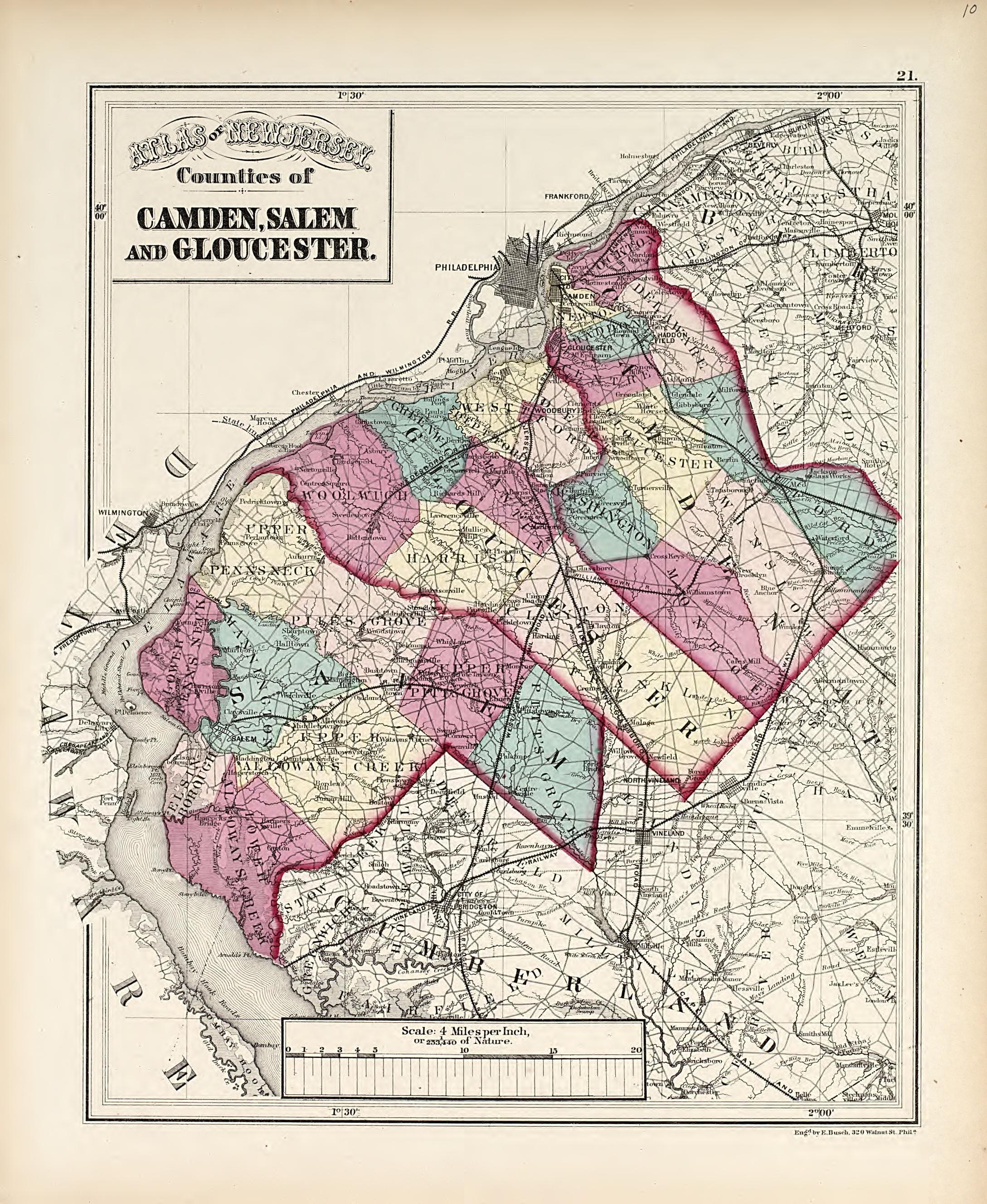 Counties of Camden, Salem and Gloucester from Combined Atlas of the State of New Jersey and the Late Township of Greenville, Now Part of Jersey City, from Actual Survey Official Records &amp; Private Plans 1873 by Relic Map Company