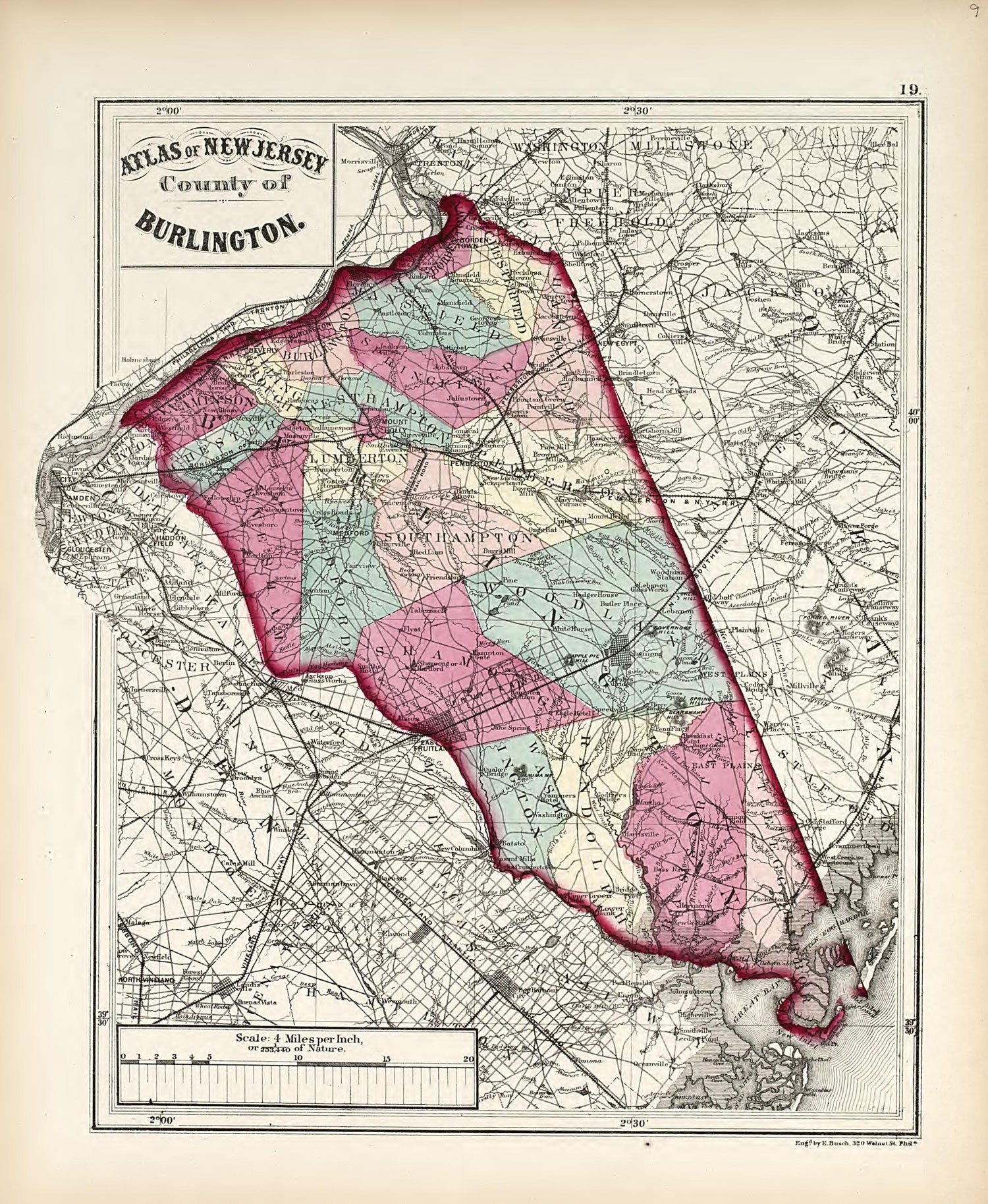 County of Burlington from Combined Atlas of the State of New Jersey and the Late Township of Greenville, Now Part of Jersey City, from Actual Survey Official Records &amp; Private Plans 1873 by Relic Map Company