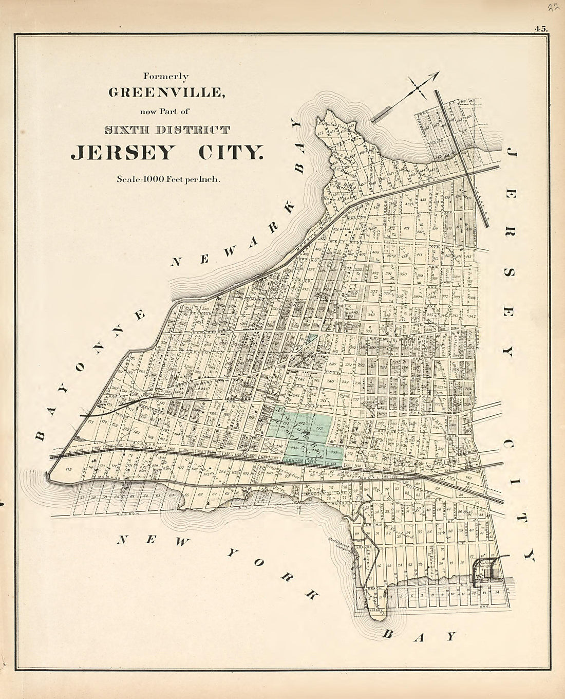 This old map of Jersey City, New Jersey,  was created by G.M. Hopkins &amp; Co|Hopkins, Griffith Morgan in 1873