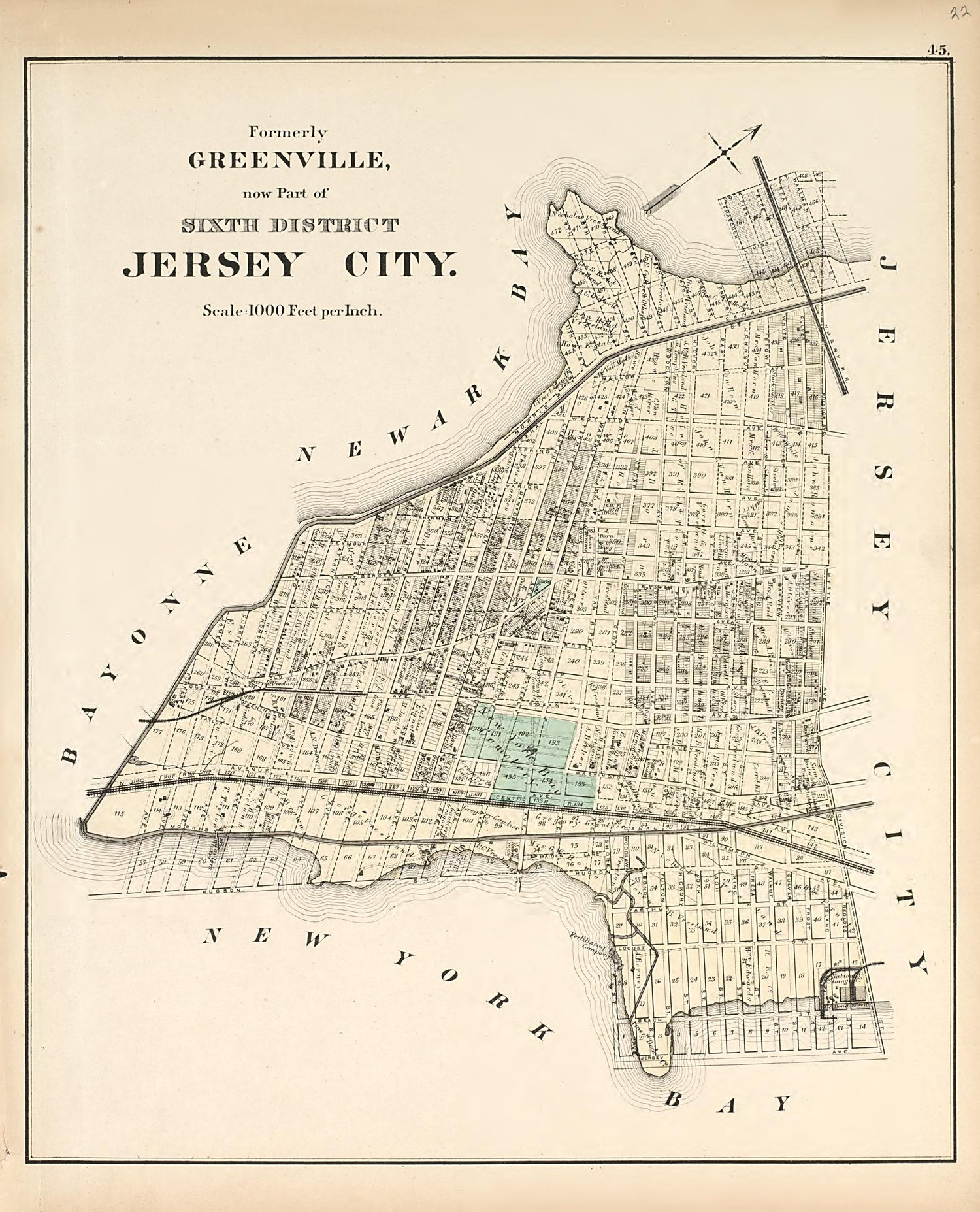 Jersey City from Combined Atlas of the State of New Jersey and the Late Township of Greenville, Now Part of Jersey City, from Actual Survey Official Records &amp; Private Plans 1873 by Relic Map Company