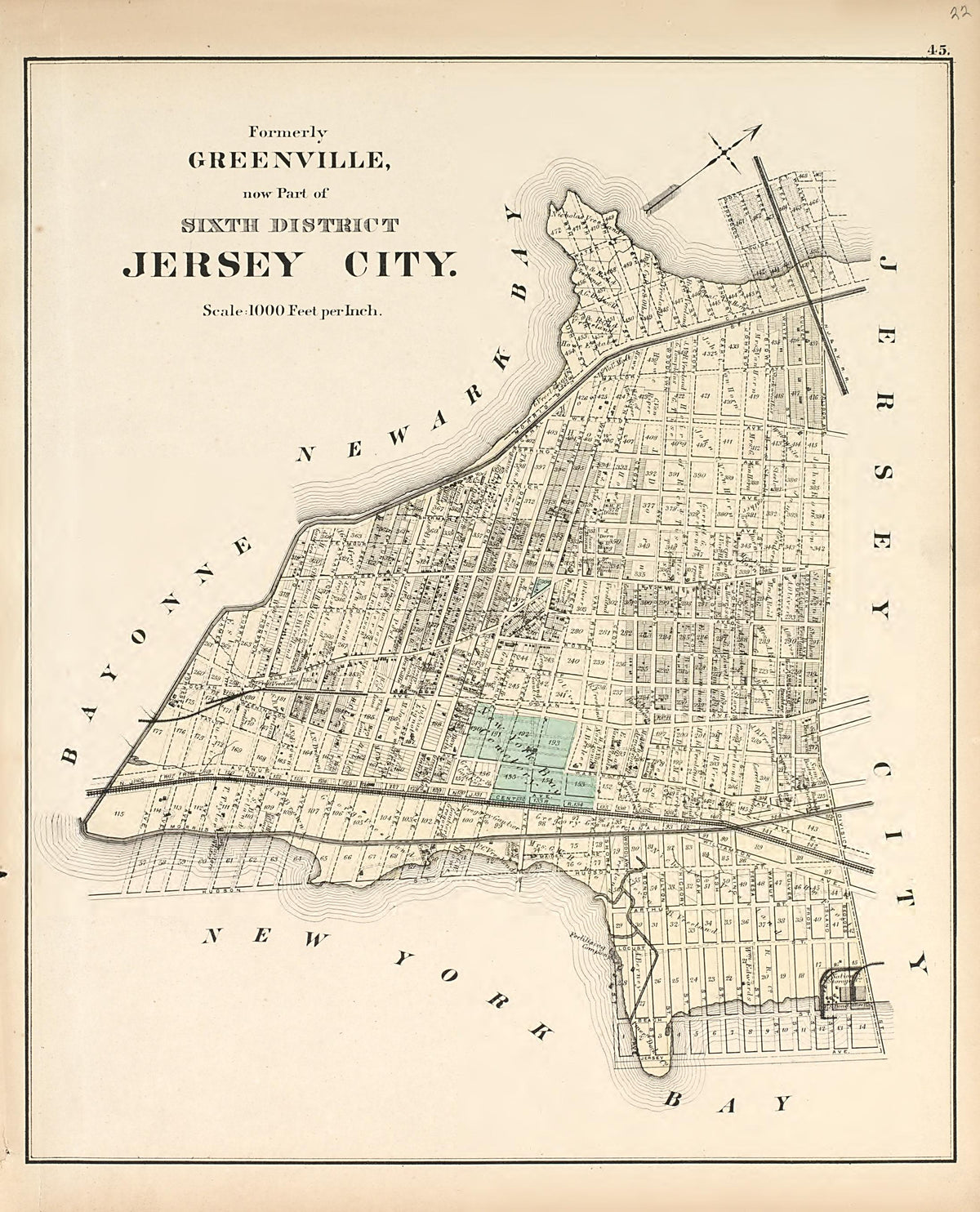 Jersey City from Combined Atlas of the State of New Jersey and the Late Township of Greenville, Now Part of Jersey City, from Actual Survey Official Records &amp; Private Plans 1873 by Relic Map Company
