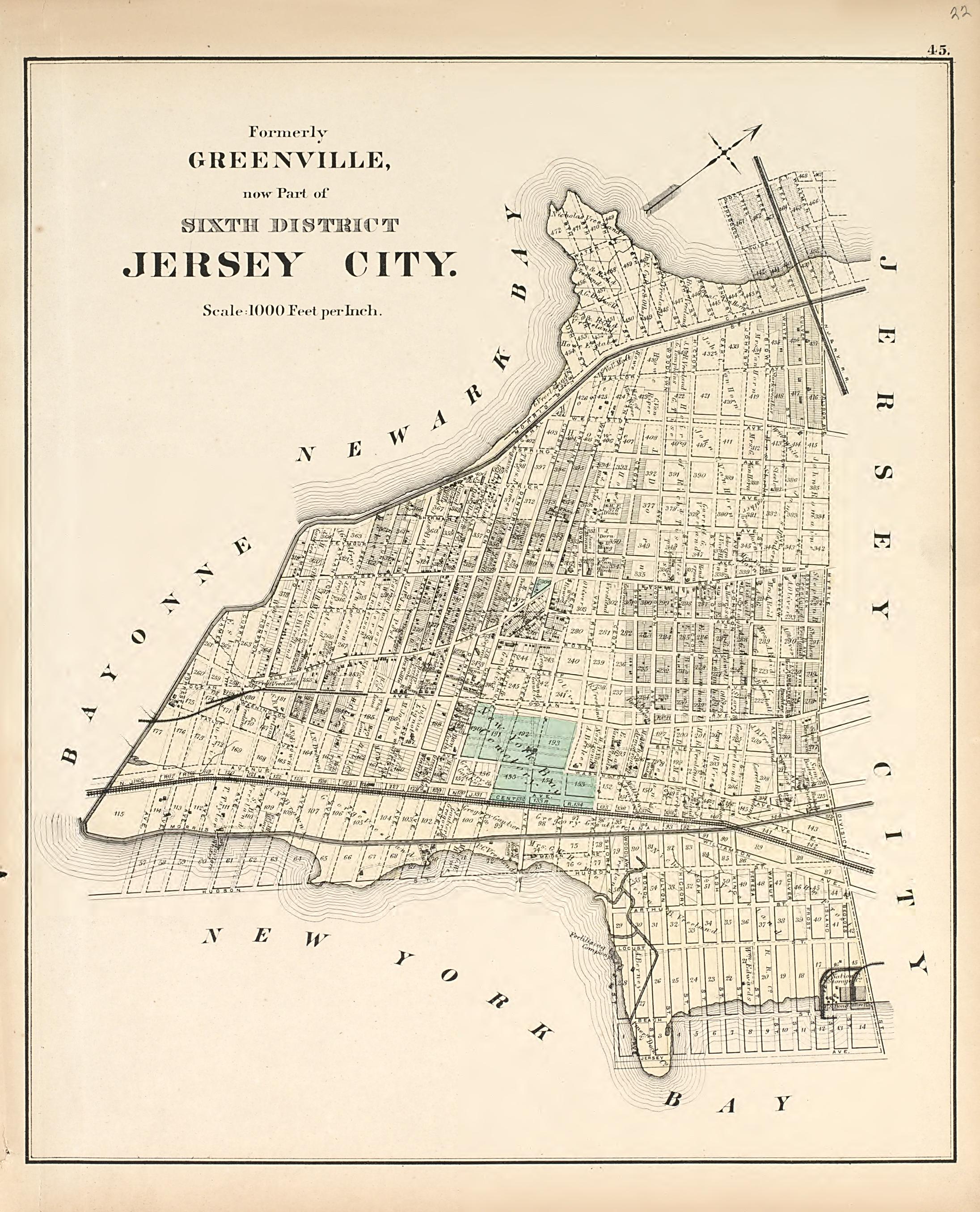 Jersey City from Combined Atlas of the State of New Jersey and the Late Township of Greenville, Now Part of Jersey City, from Actual Survey Official Records &amp; Private Plans 1873 by Relic Map Company