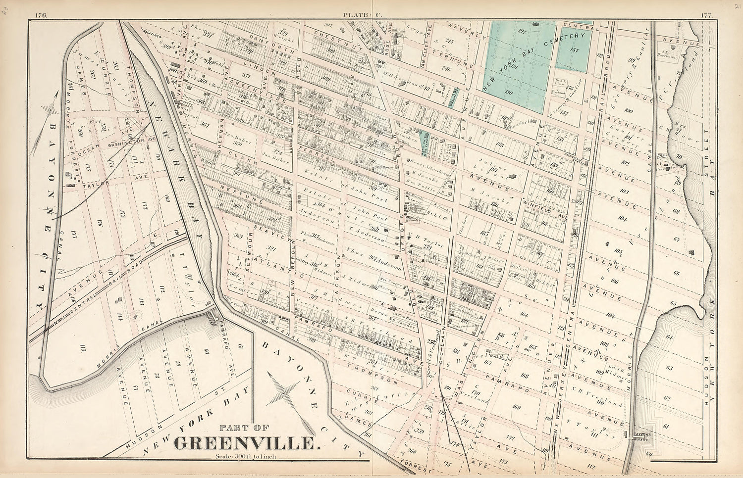 Greenville - 3 from Combined Atlas of the State of New Jersey and the Late Township of Greenville, Now Part of Jersey City, from Actual Survey Official Records &amp; Private Plans 1873 by Relic Map Company