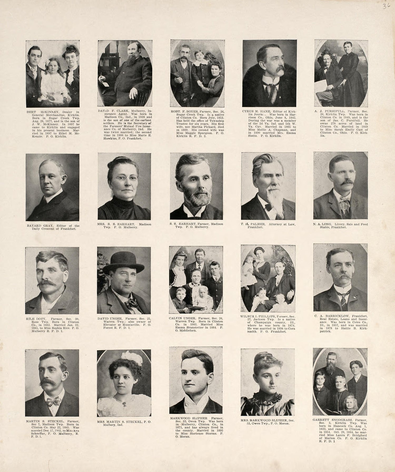 Portrait Department from 20th Century Atlas of Clinton County, Indiana : Containing Maps of Villages, Cities and Townships of the County, of the State, United States and World, Farmers Directory, Business Directory and General Information, … 1903 by Relic Map Company