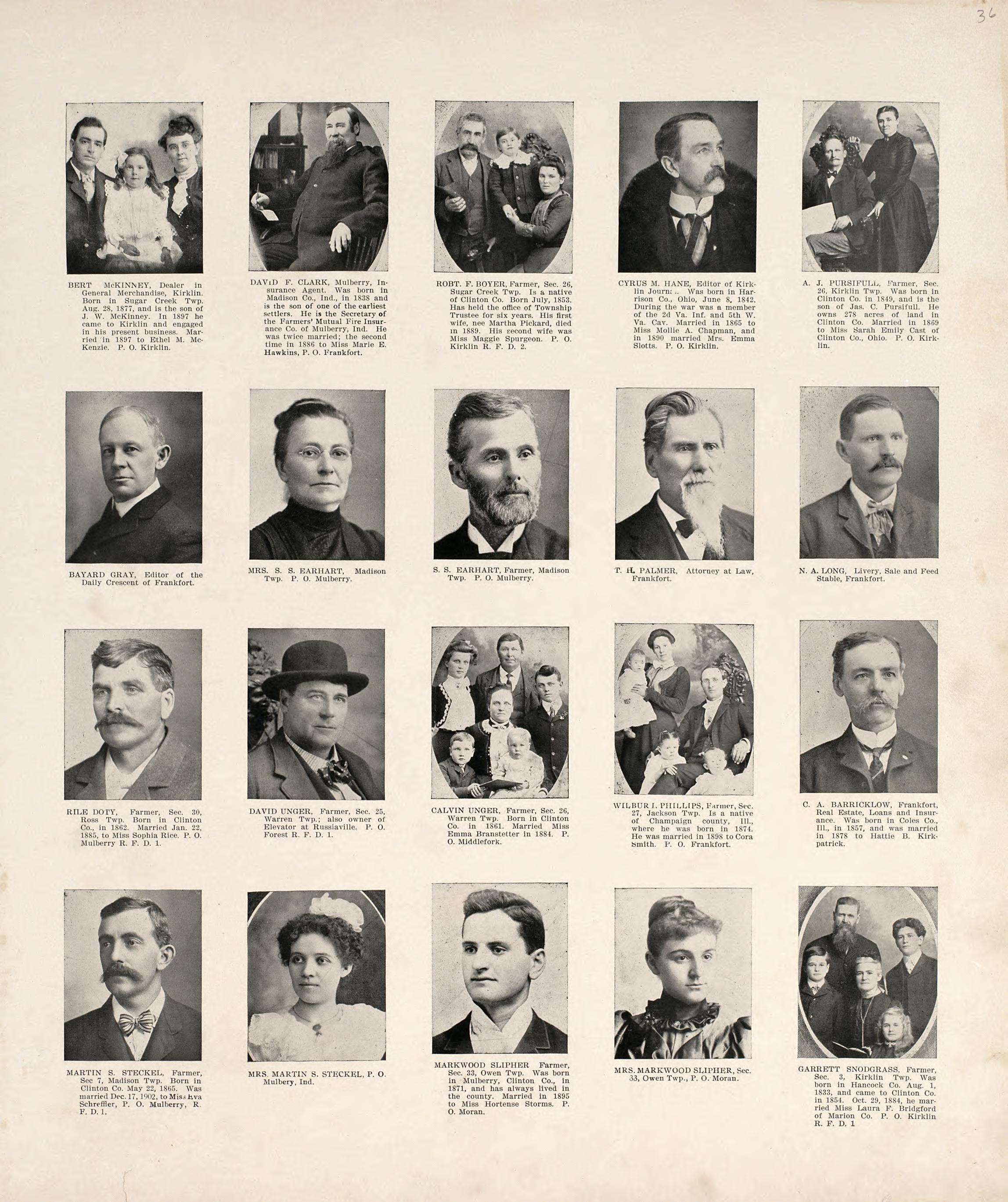 Portrait Department from 20th Century Atlas of Clinton County, Indiana : Containing Maps of Villages, Cities and Townships of the County, of the State, United States and World, Farmers Directory, Business Directory and General Information, … 1903 by Relic Map Company